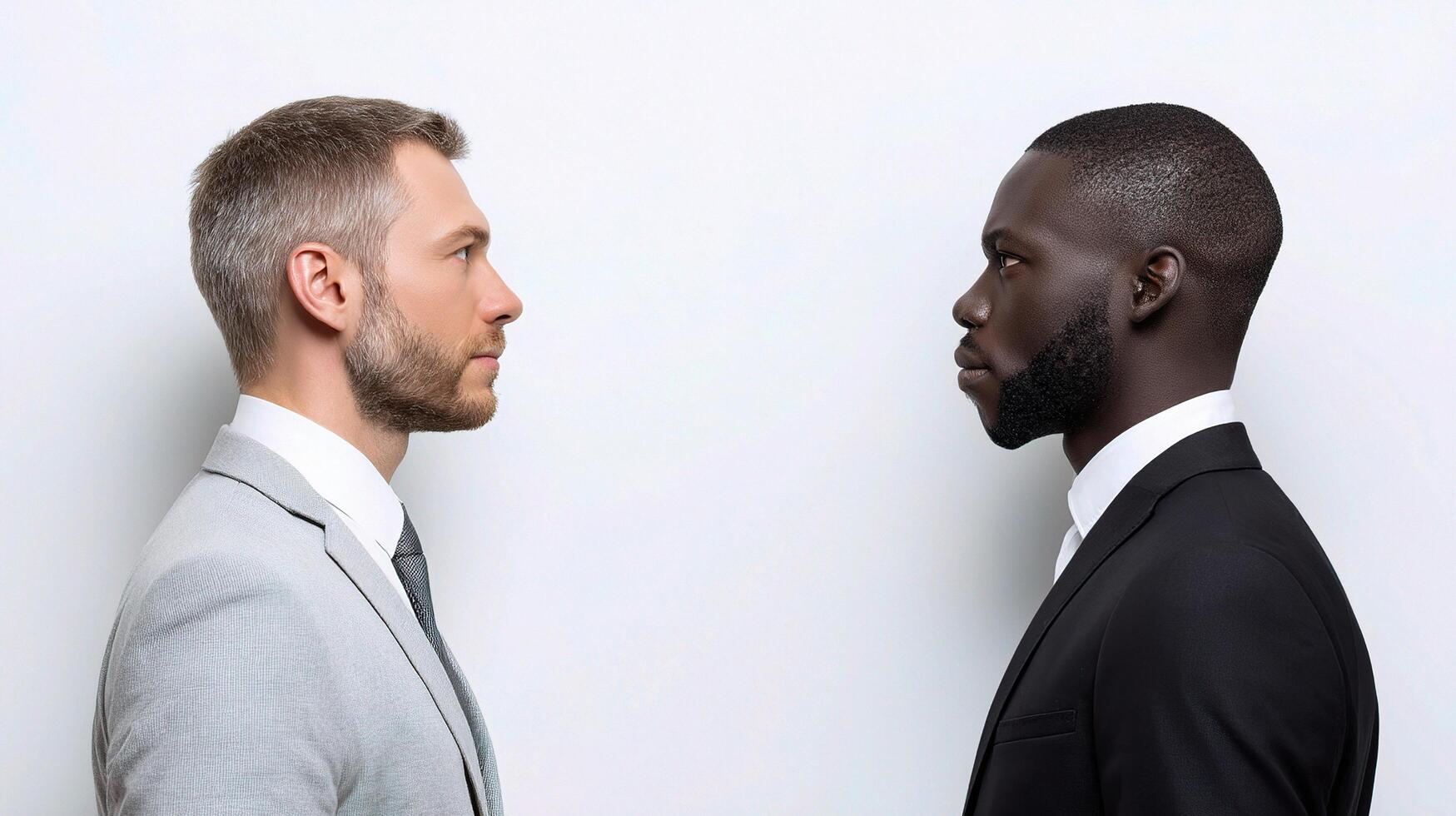 Two men in suits facing each other photo