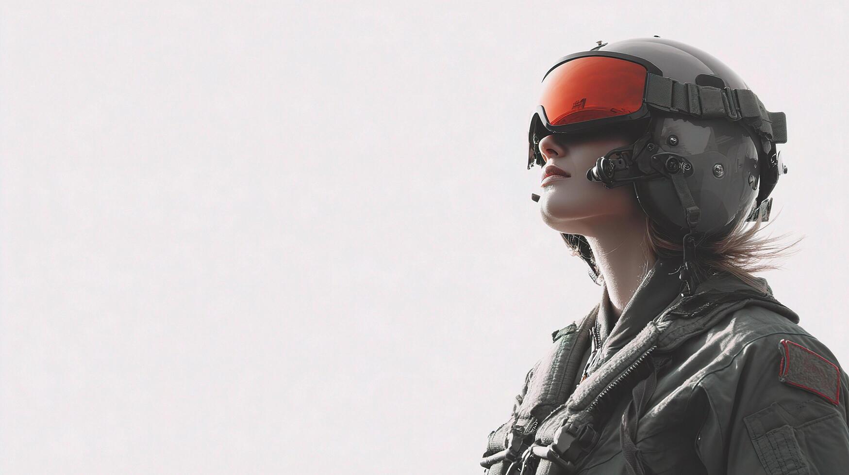 A woman in a military uniform and helmet photo