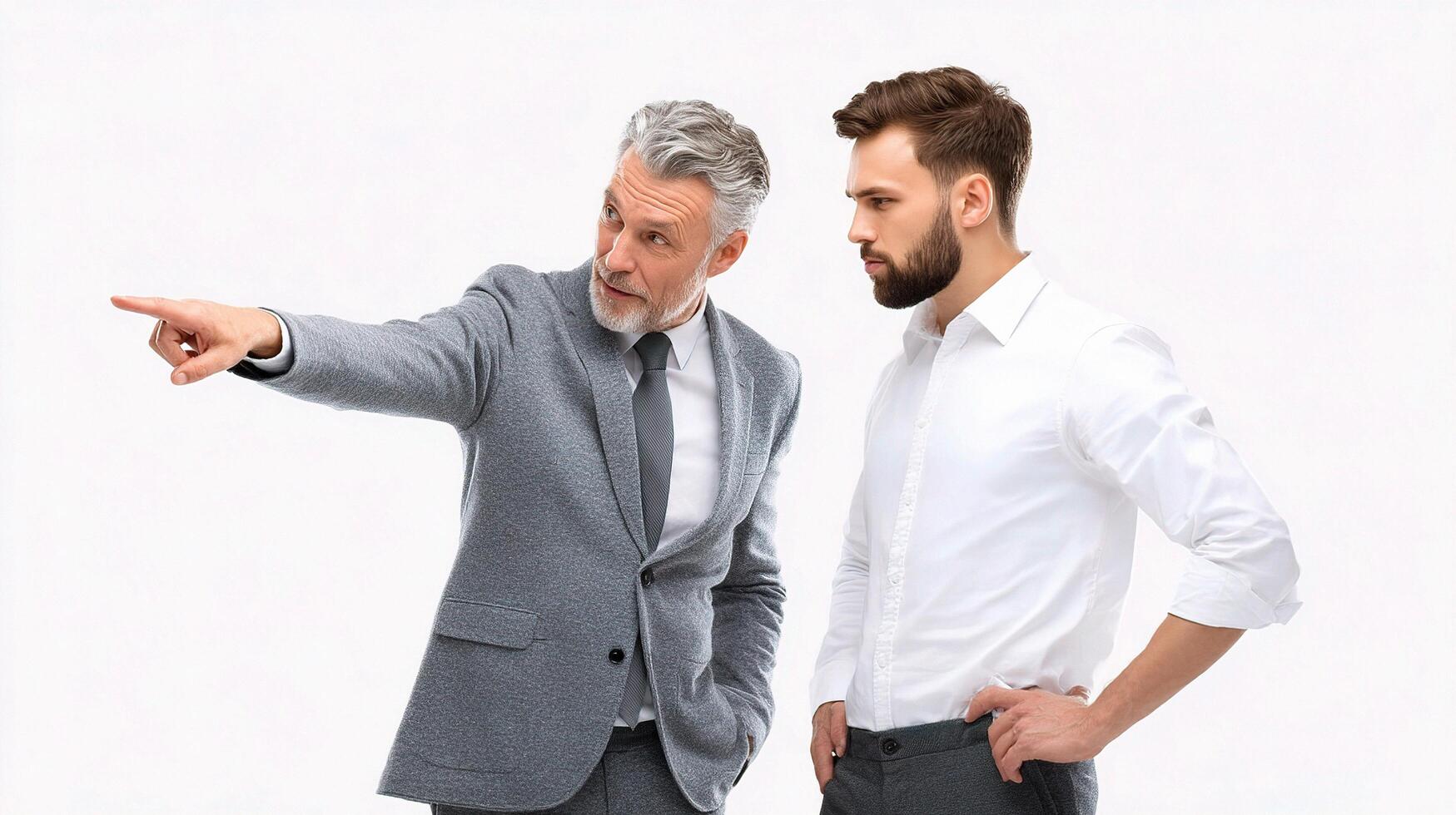 Two men in business attire pointing at something photo