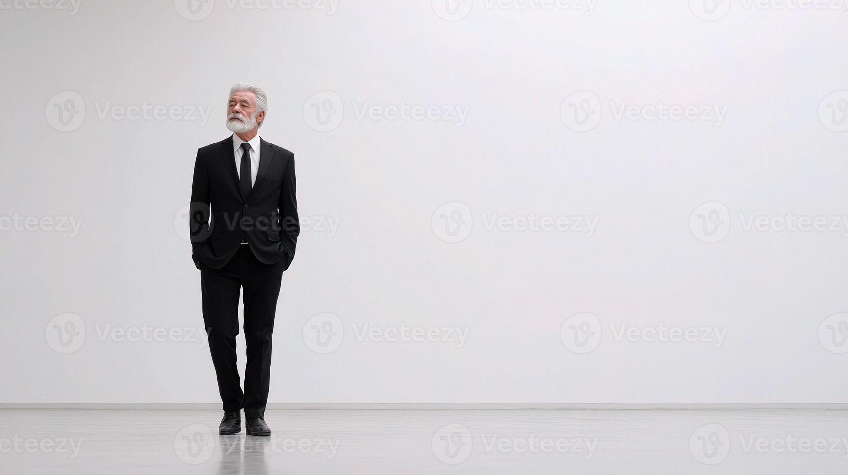 A man in a suit standing in an empty room photo