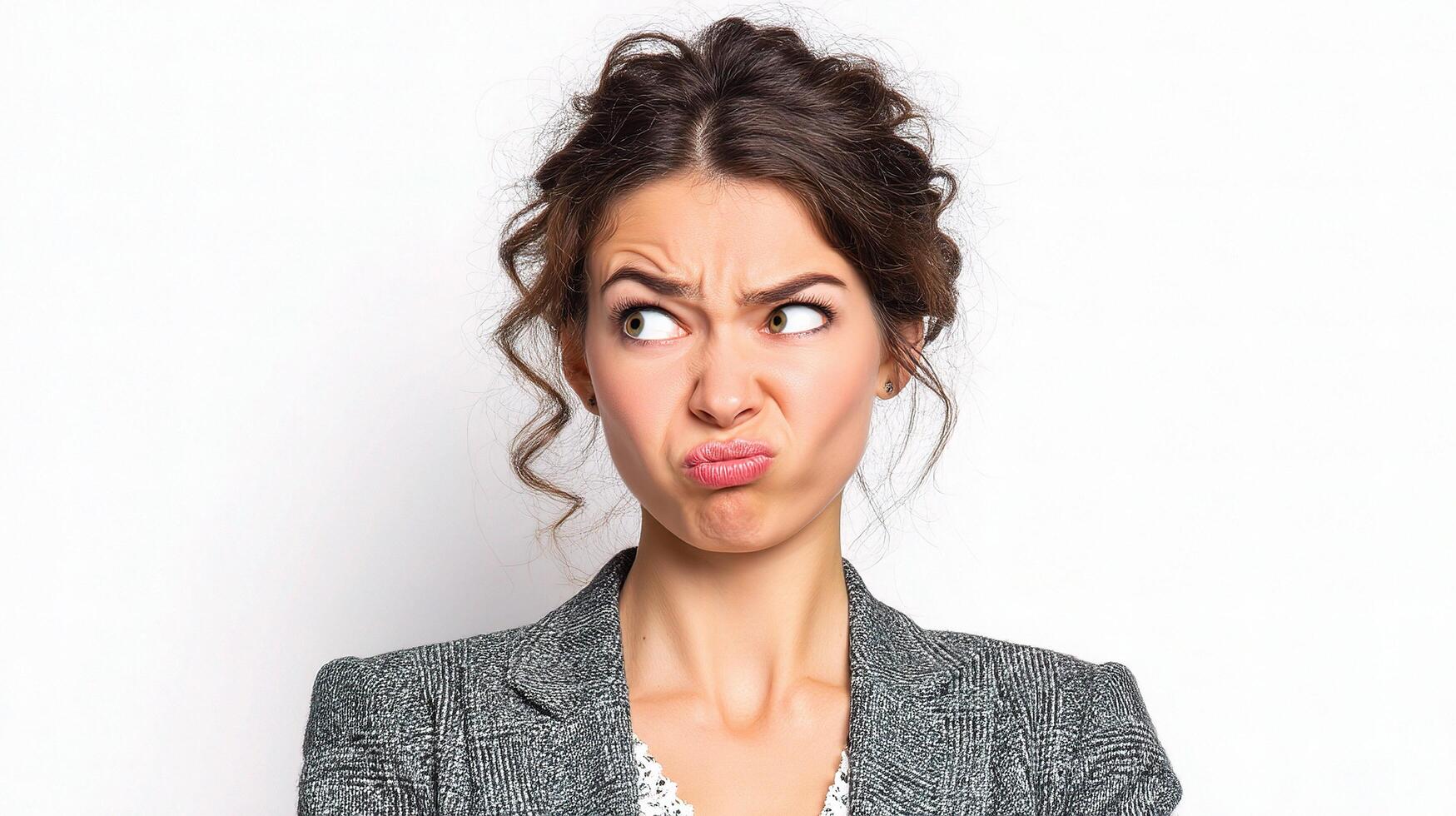 A woman in a suit making a funny face photo