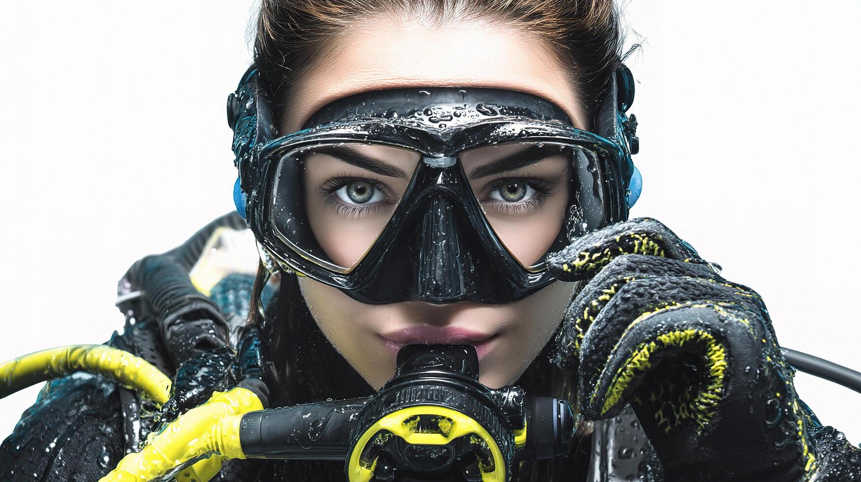 A woman wearing a scuba suit and goggles photo