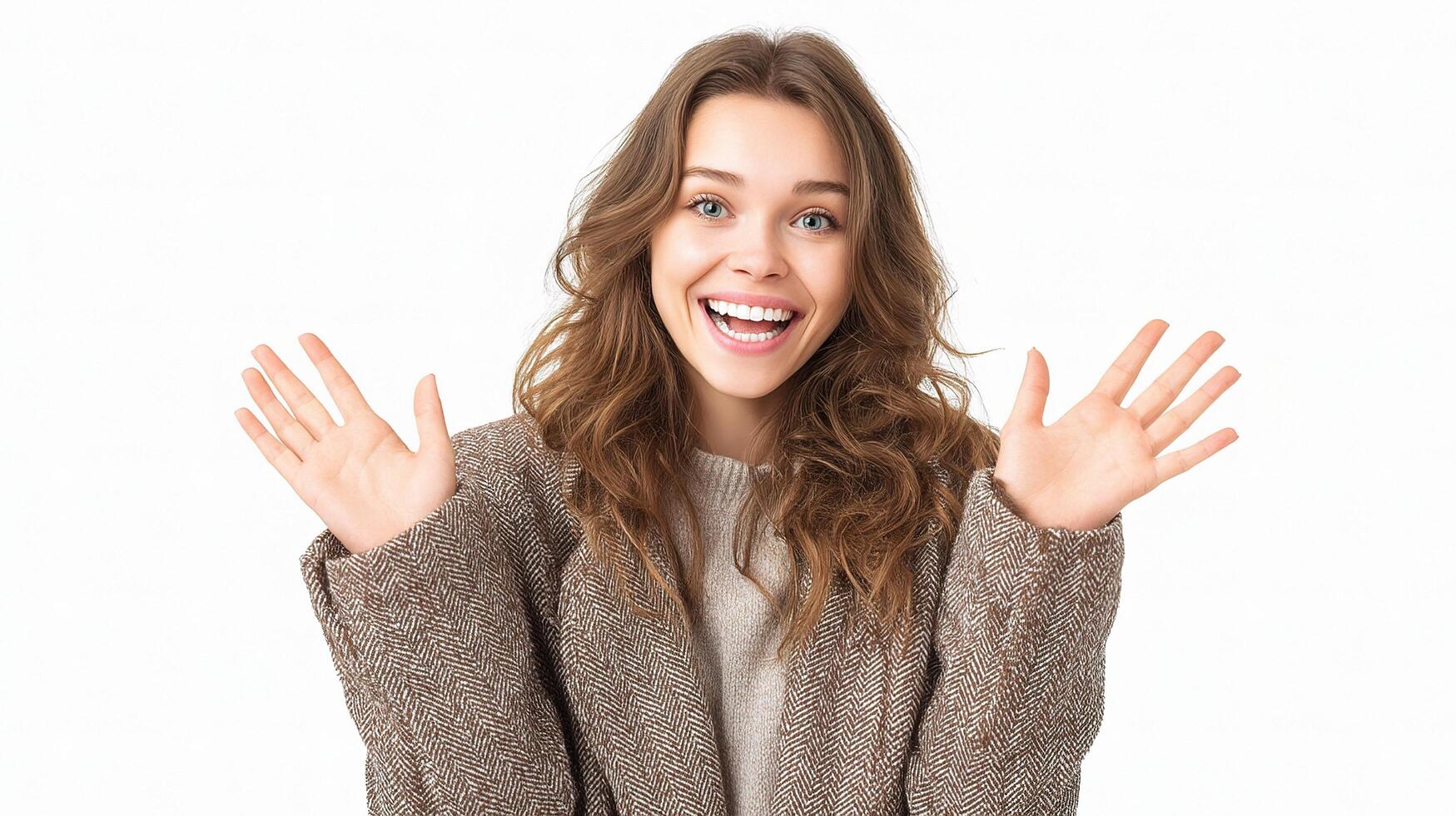 A woman is making a surprised face with her hands photo