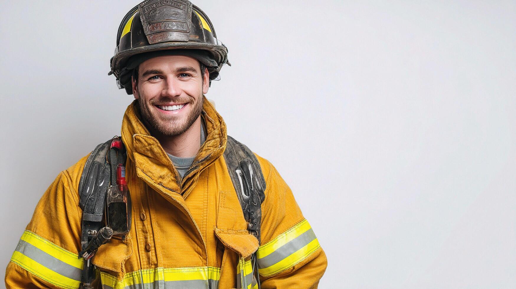A smiling man in a fireman uniform photo
