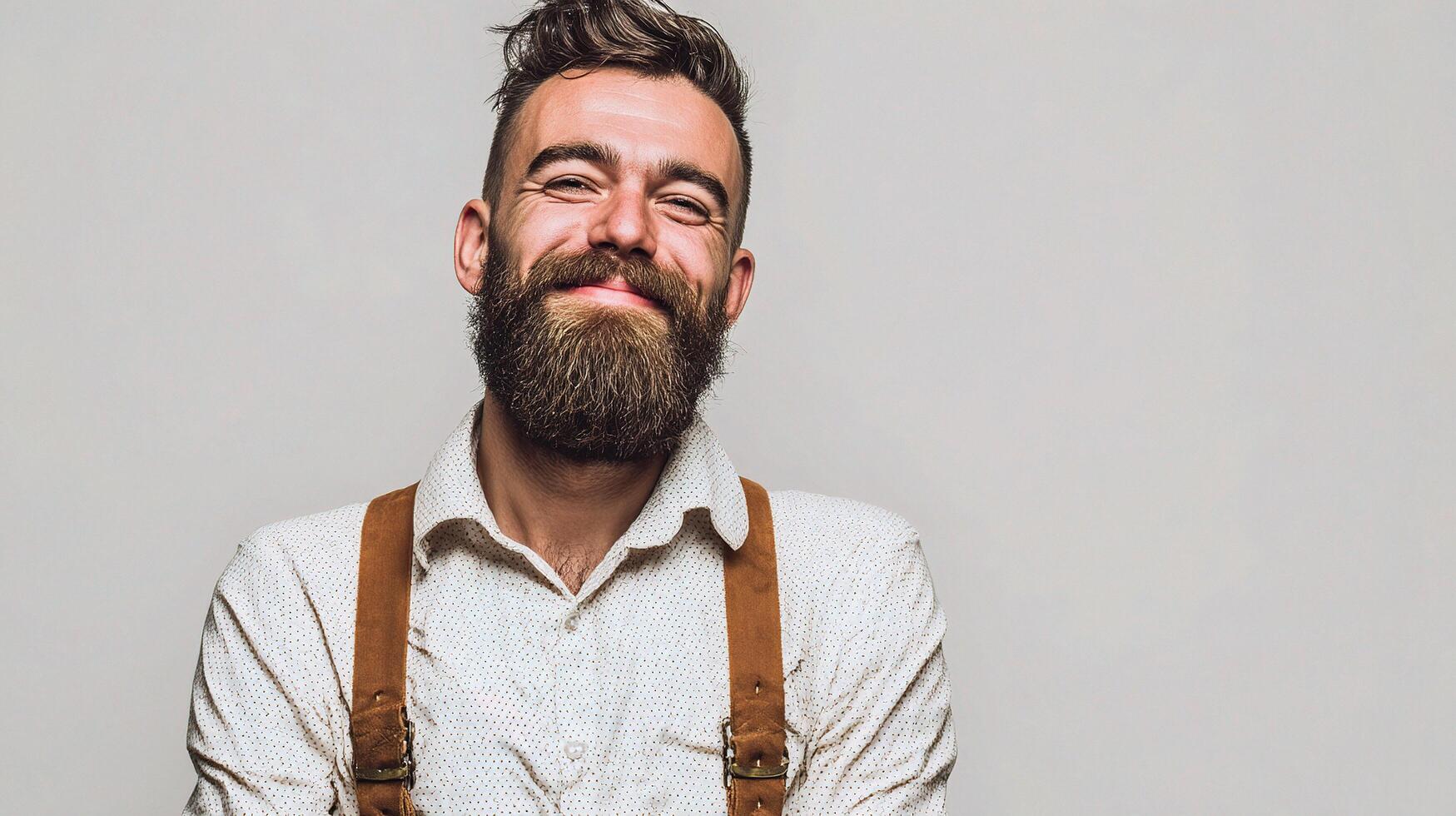 A man with a beard and a beard wearing suspenders photo