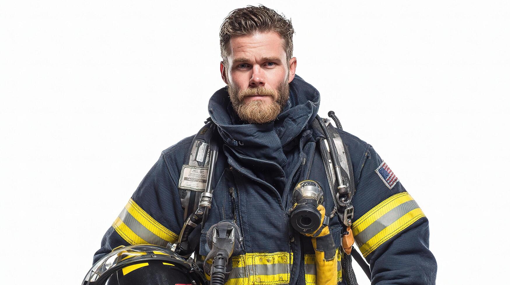 A bearded man in a fireman uniform photo