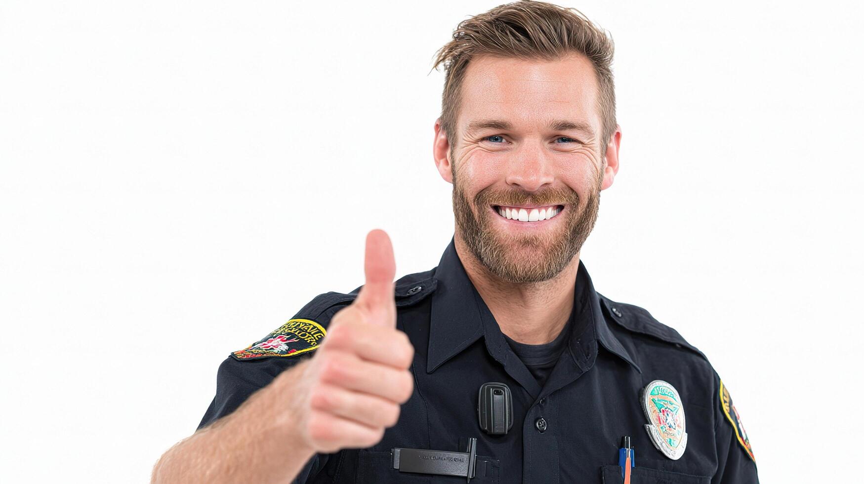 A smiling police officer giving the thumbs up photo