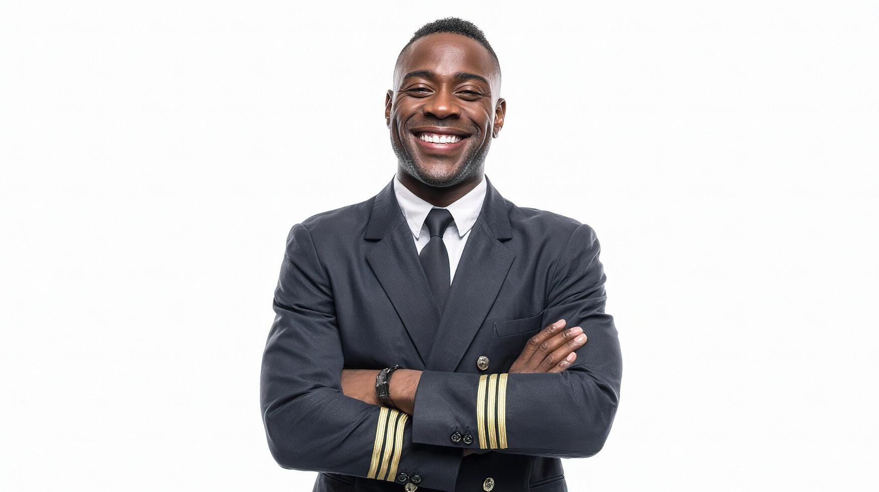 A smiling black man in a pilot uniform photo