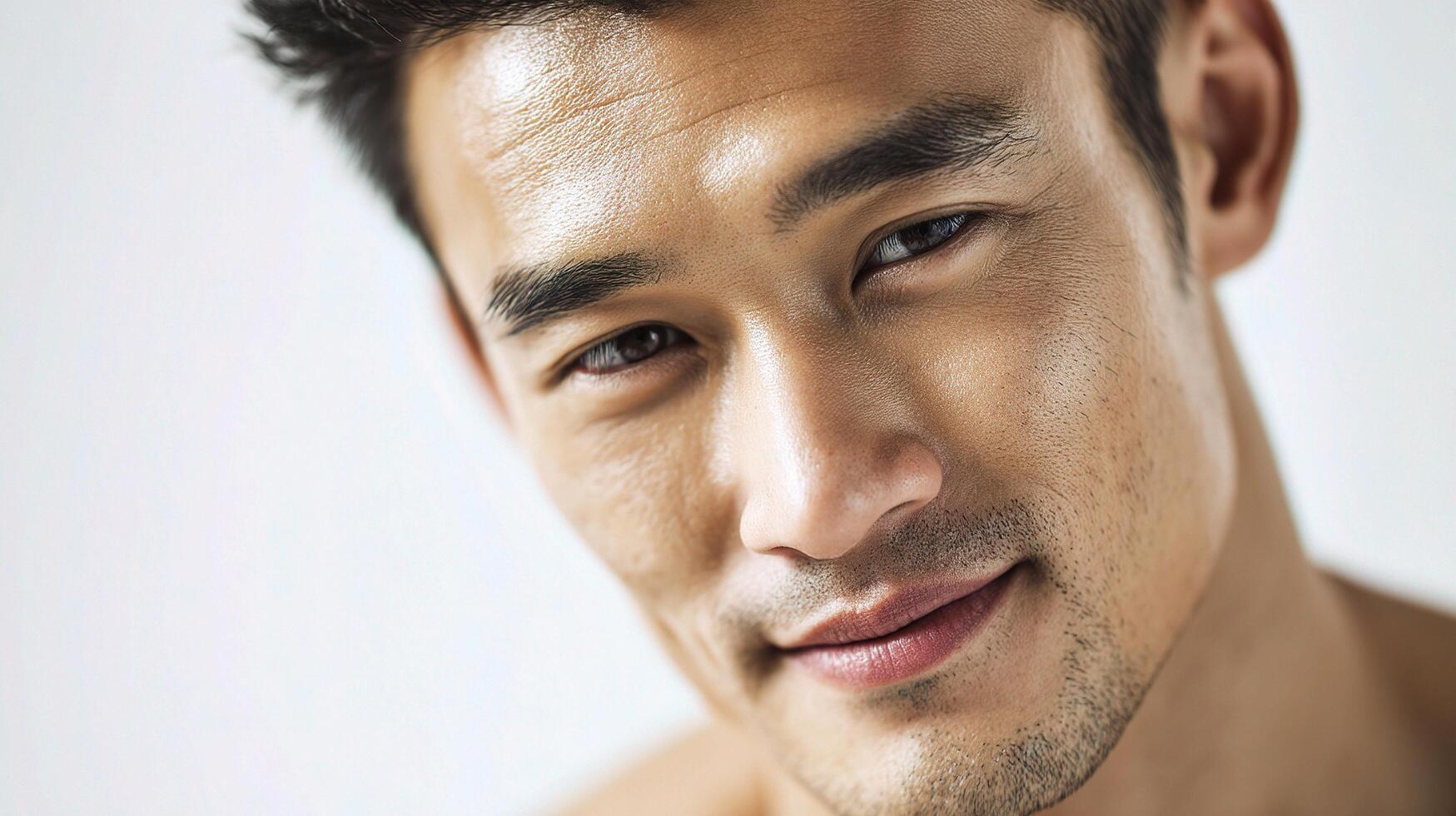 A man with no shirt on looking at the camera photo
