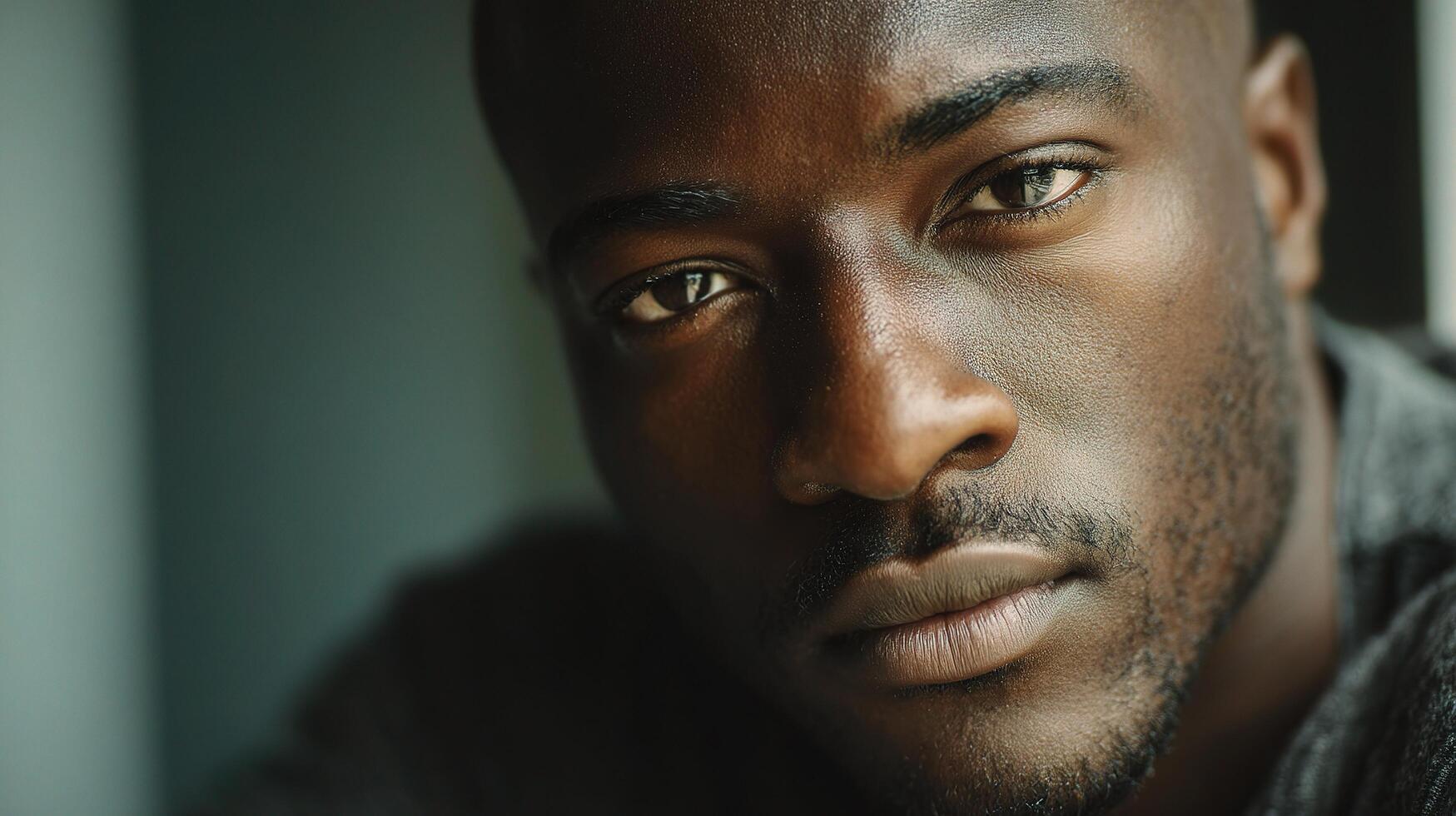 A close up of a black man with a serious look on his face photo