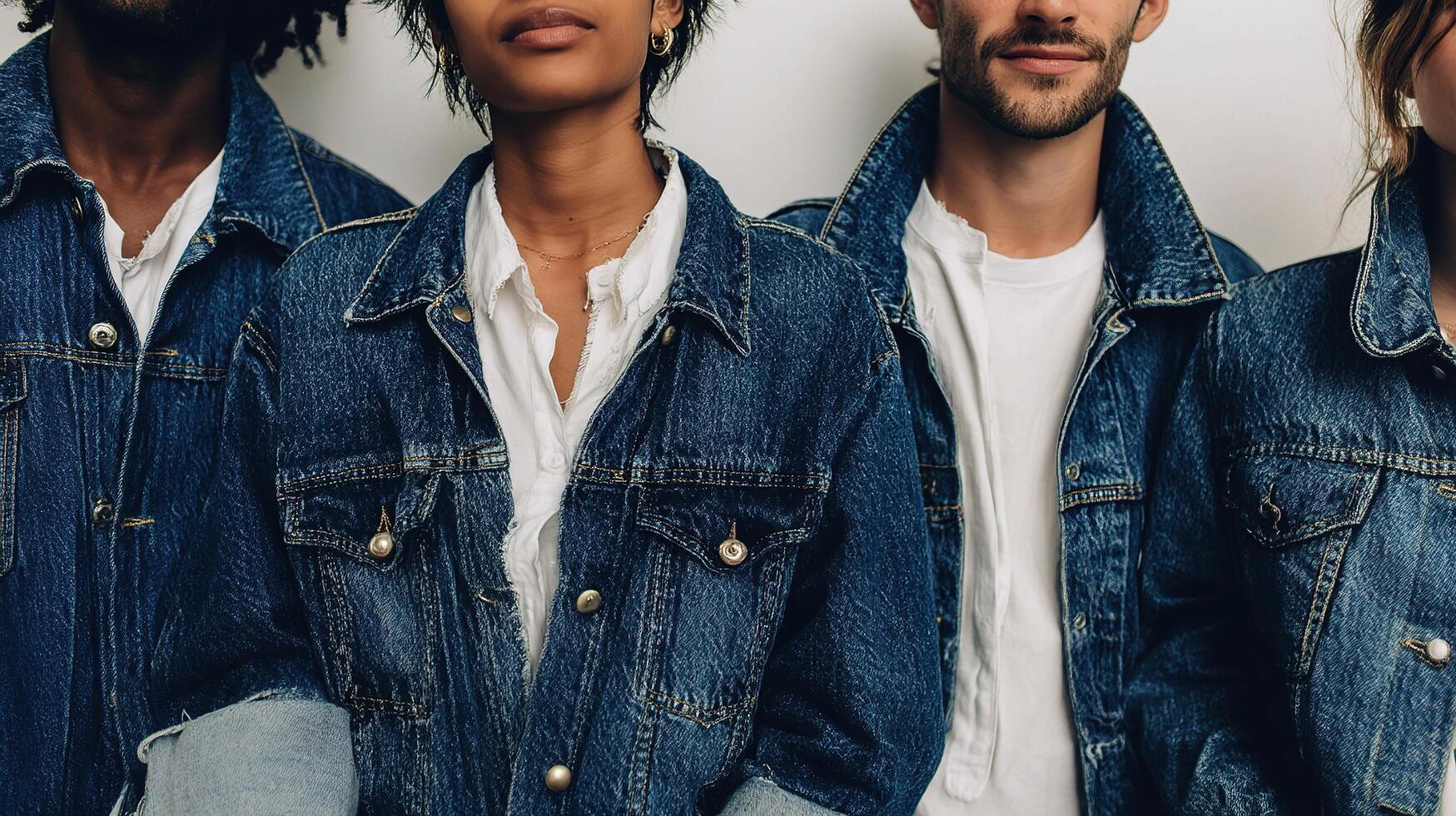Four people wearing denim jackets photo