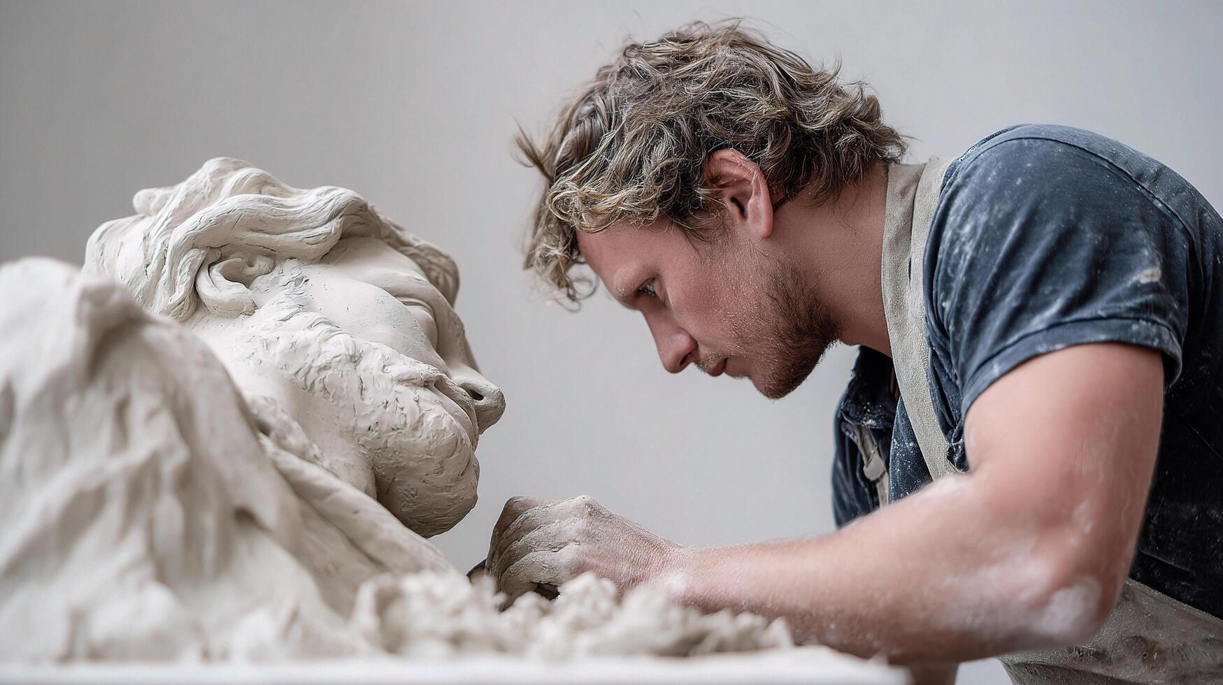A man is working on a sculpture of a man photo