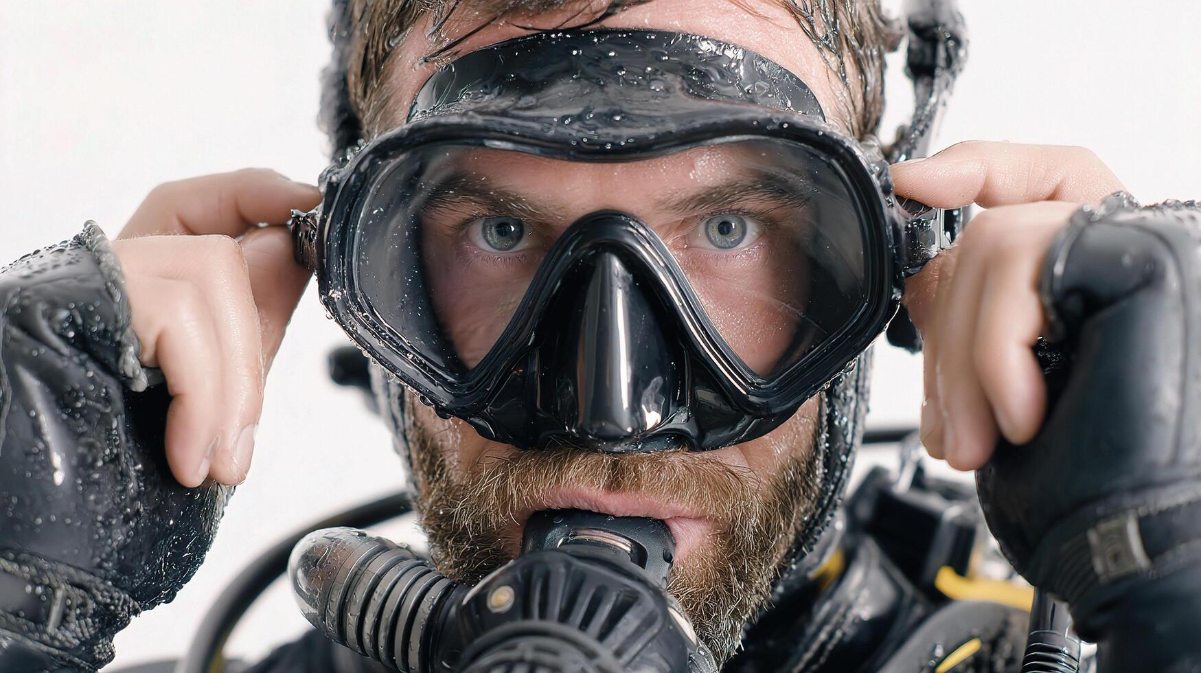 A man wearing a scuba suit and goggles photo