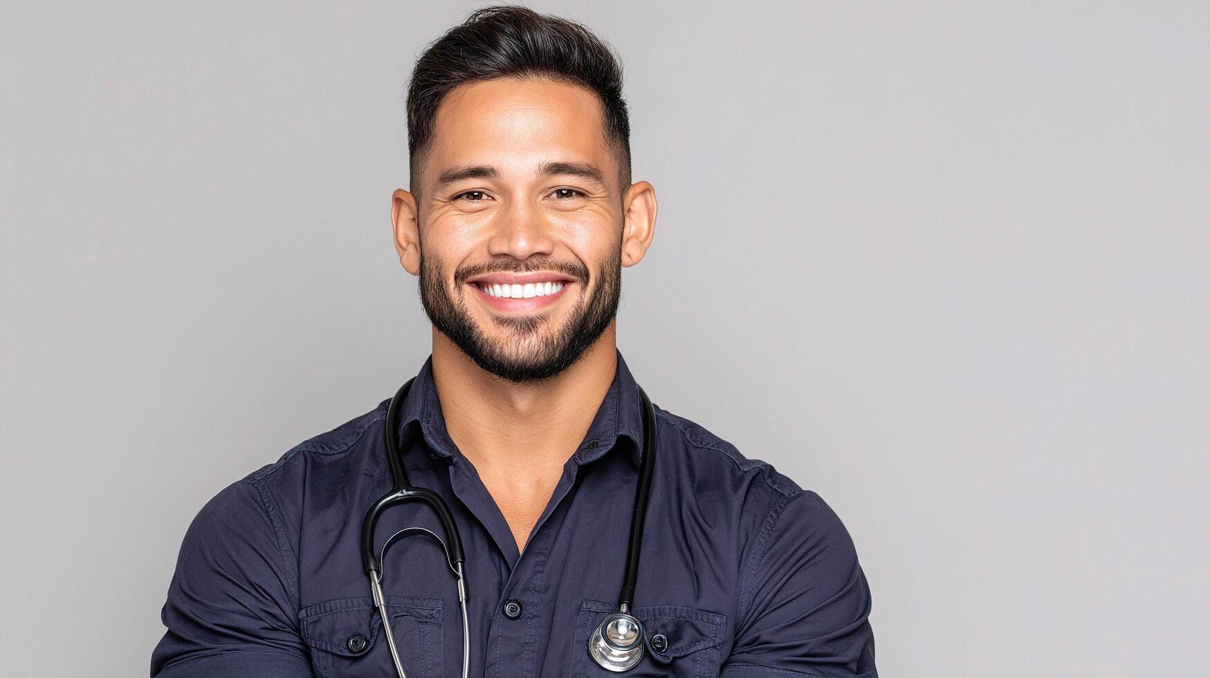 A man with a stethoscope on his chest photo