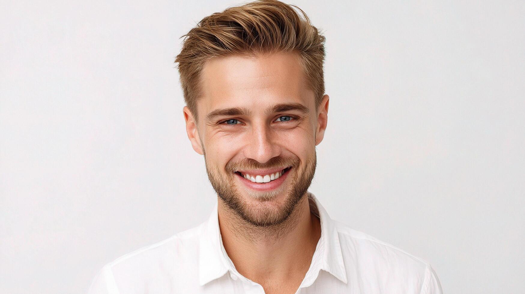 A man with a white shirt smiling photo