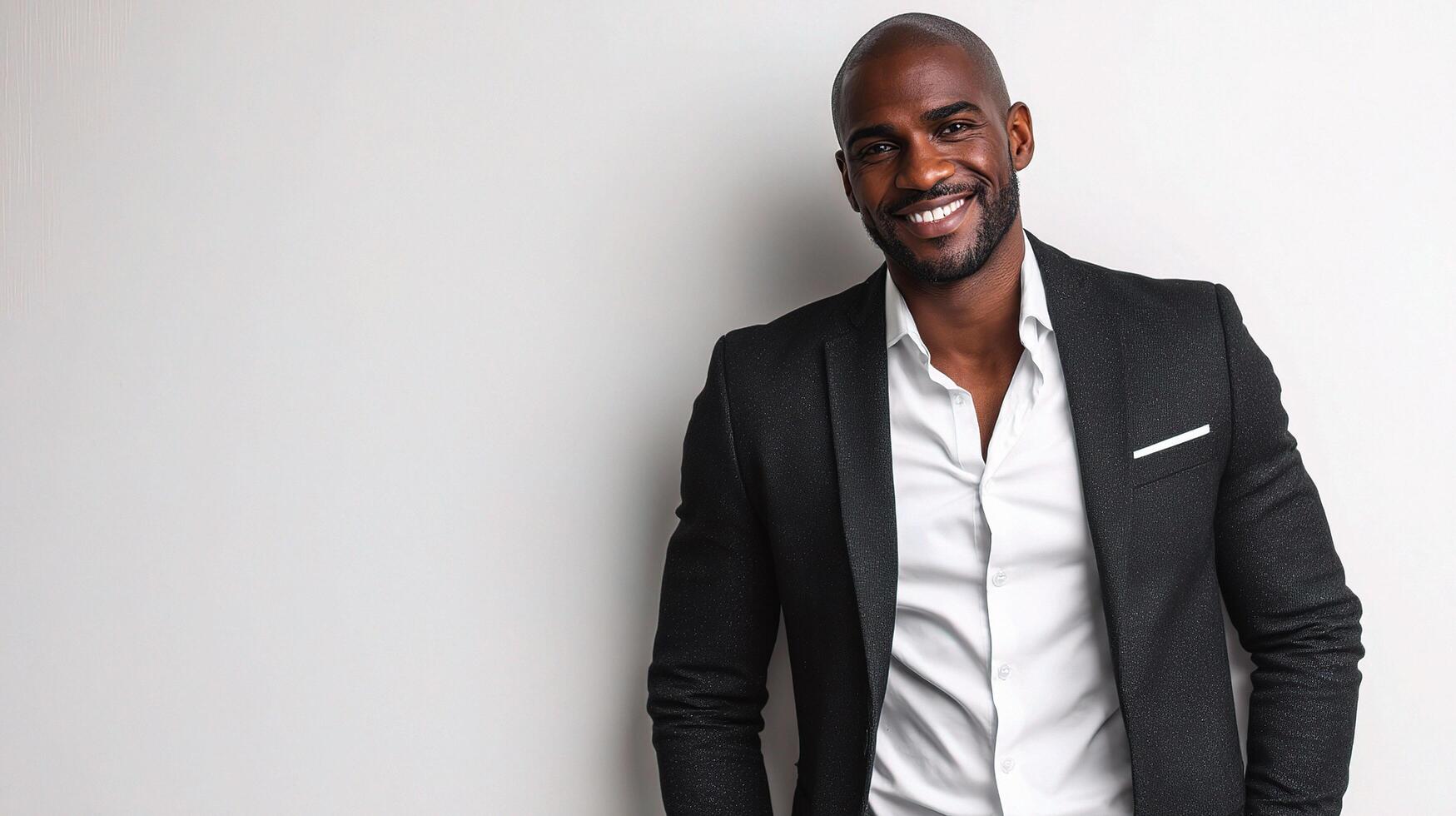 A smiling black man in a suit and white shirt photo