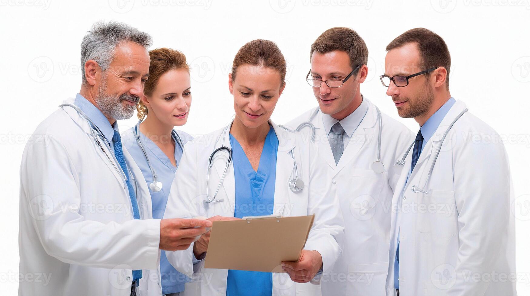 A group of doctors looking at a clipboard photo