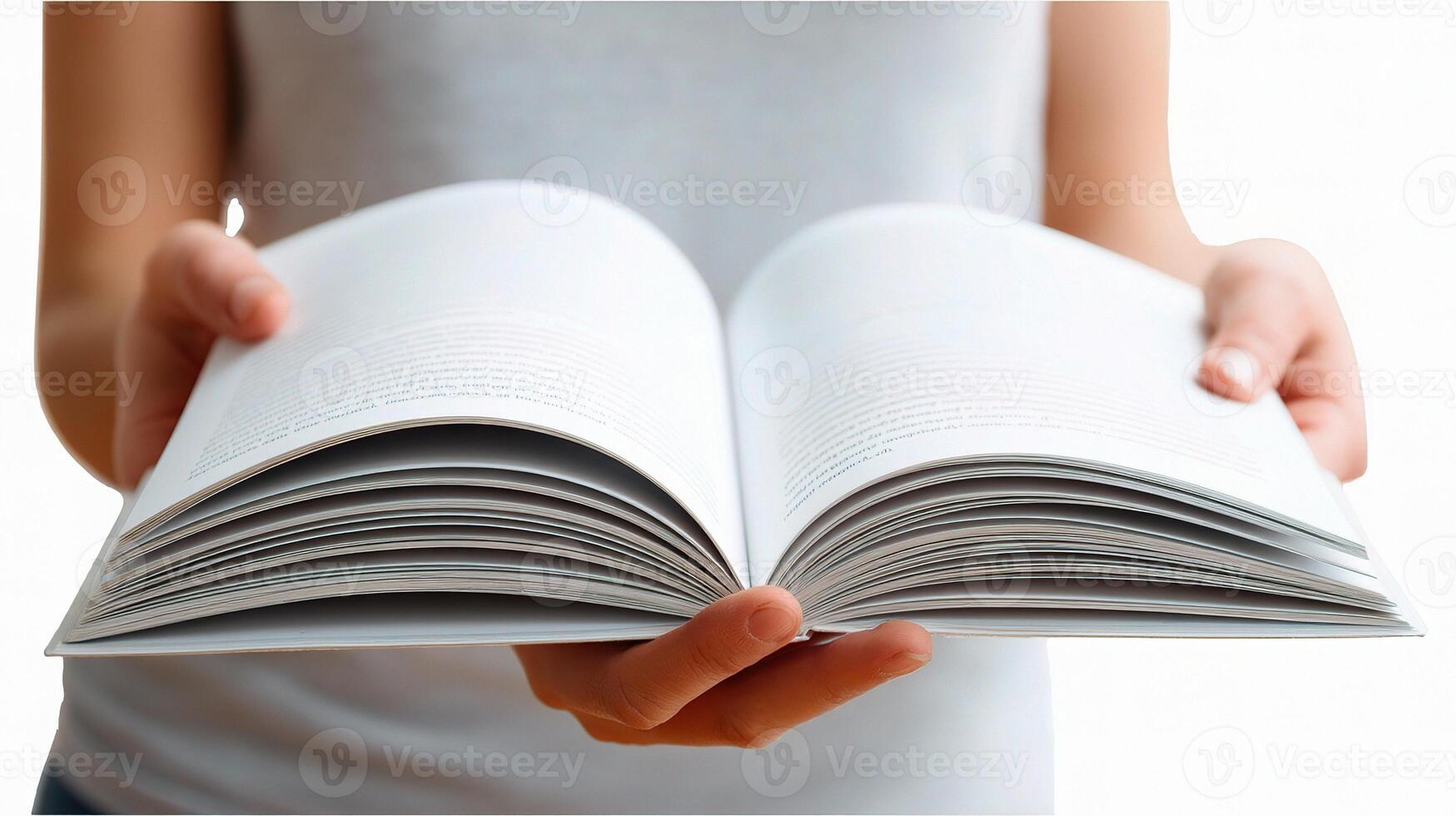 A person holding an open book with their hands photo
