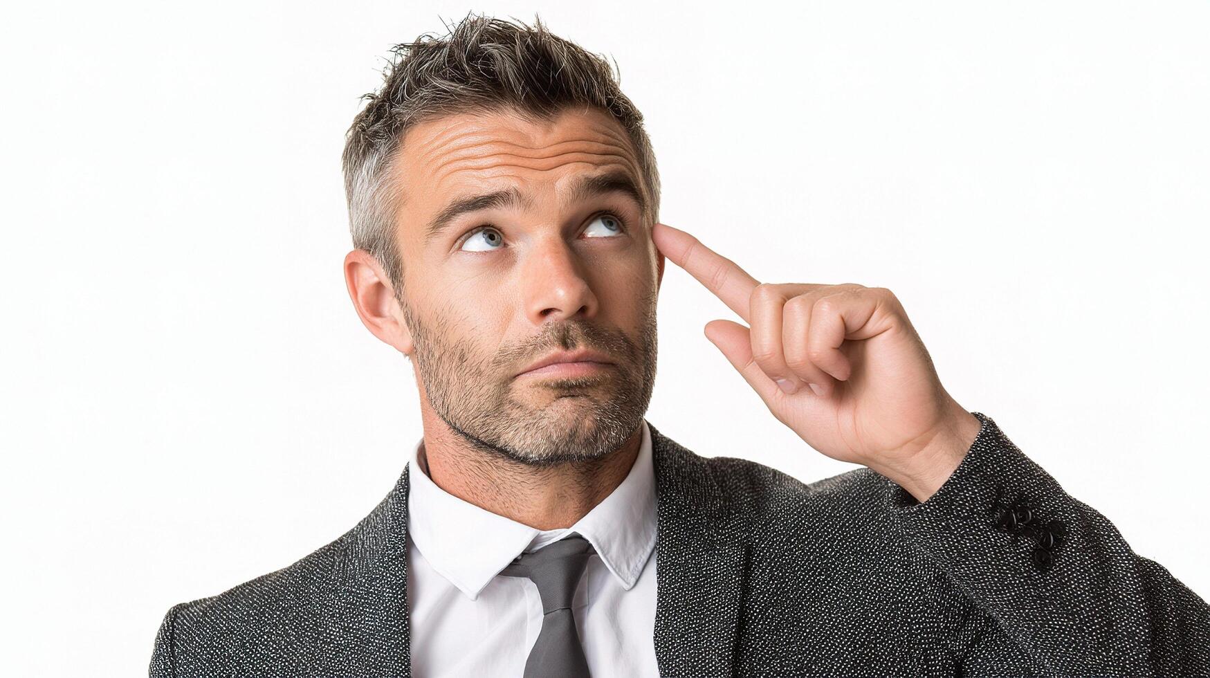 A man in a suit and tie is looking up at something photo