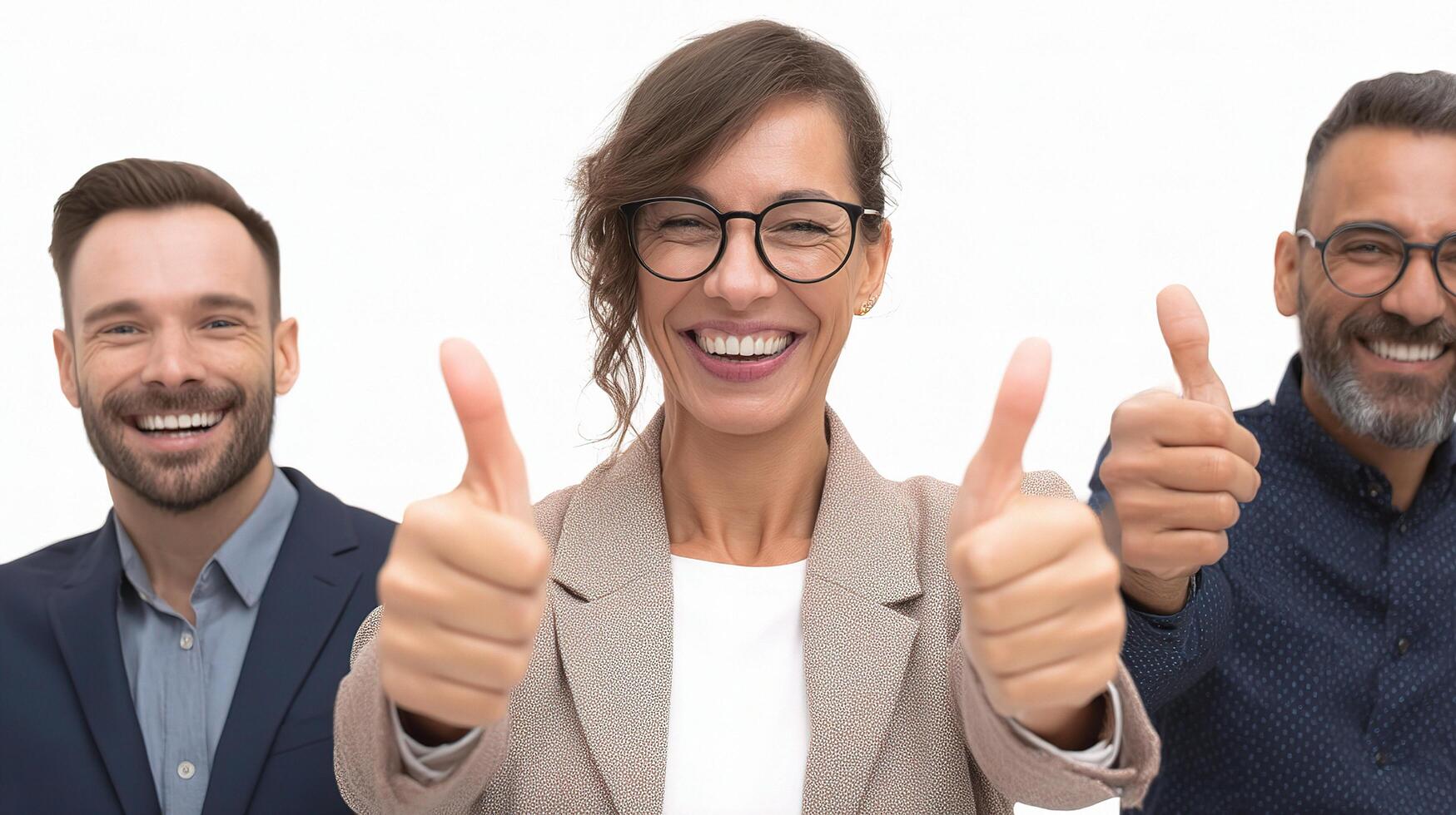 Three business people giving thumbs up photo