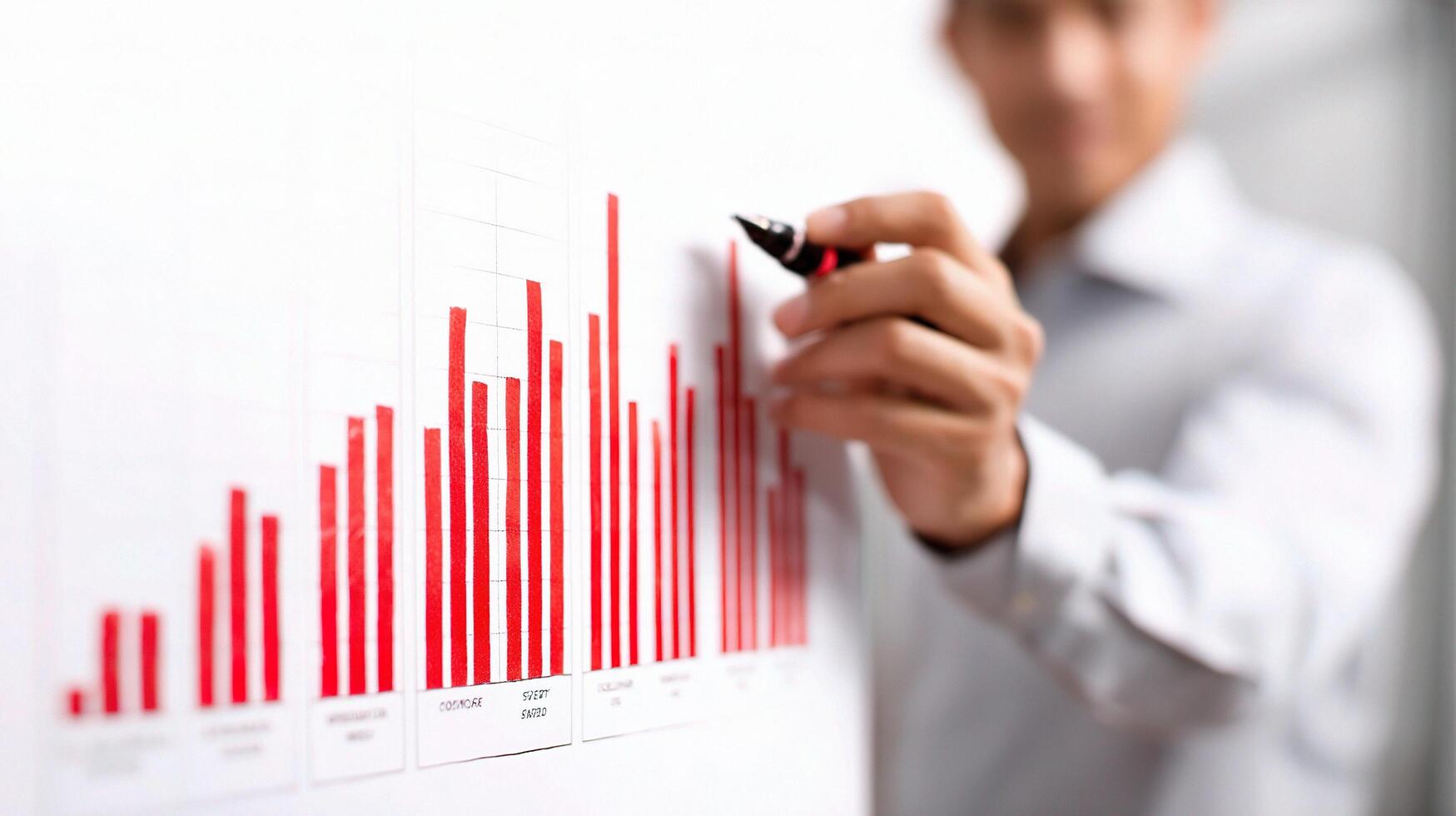 A man is writing on a white board with a graph photo