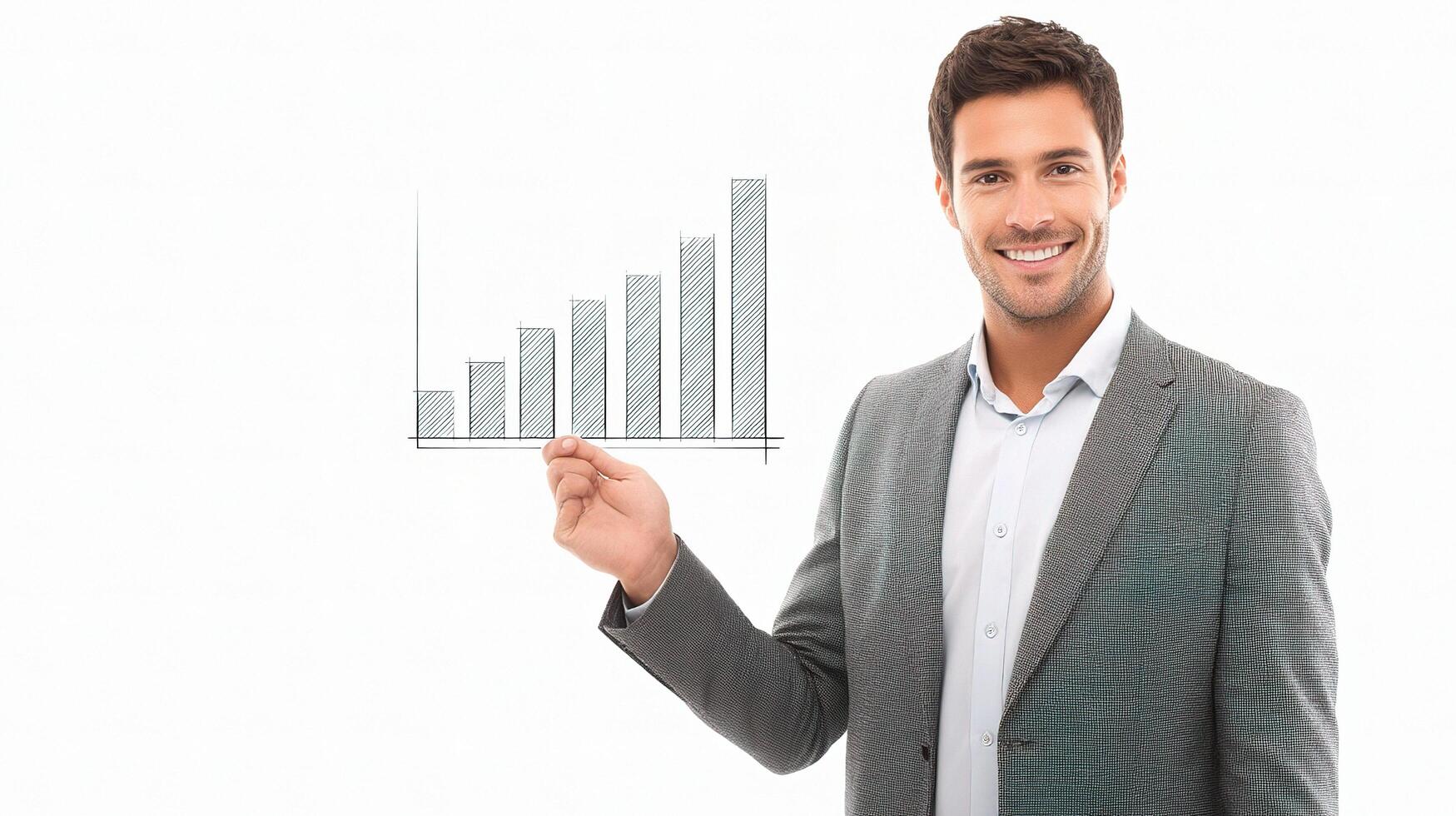 A man in a suit holding a graph chart photo