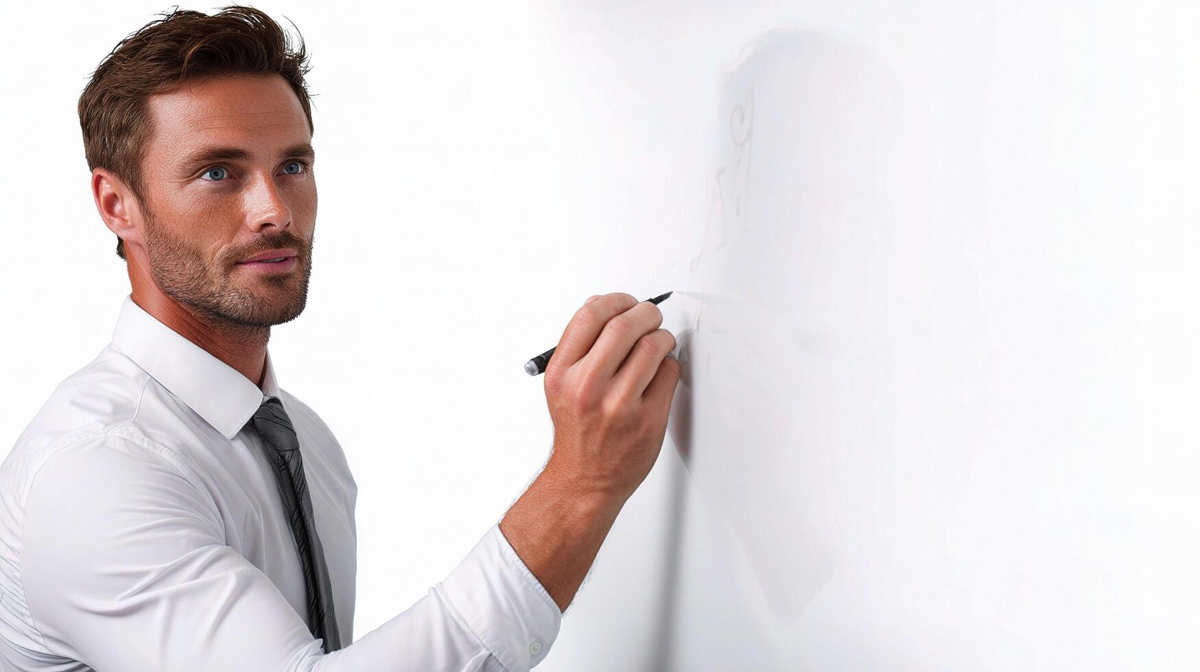 A man is writing on a whiteboard photo
