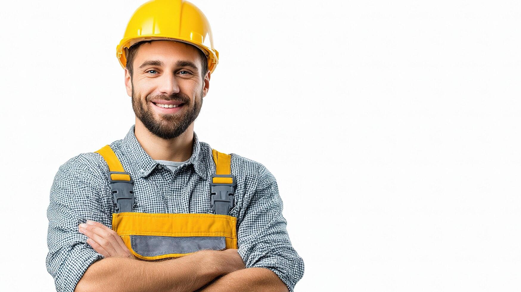 A smiling man in a hard hat and overalls photo