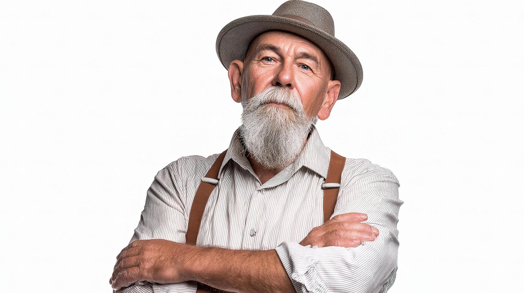 An old man with a white beard and hat photo