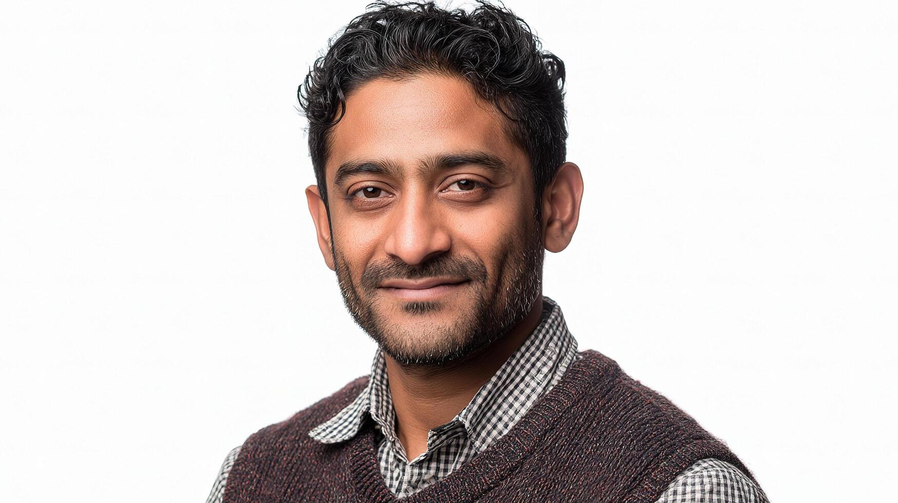 A man with curly hair and a sweater photo