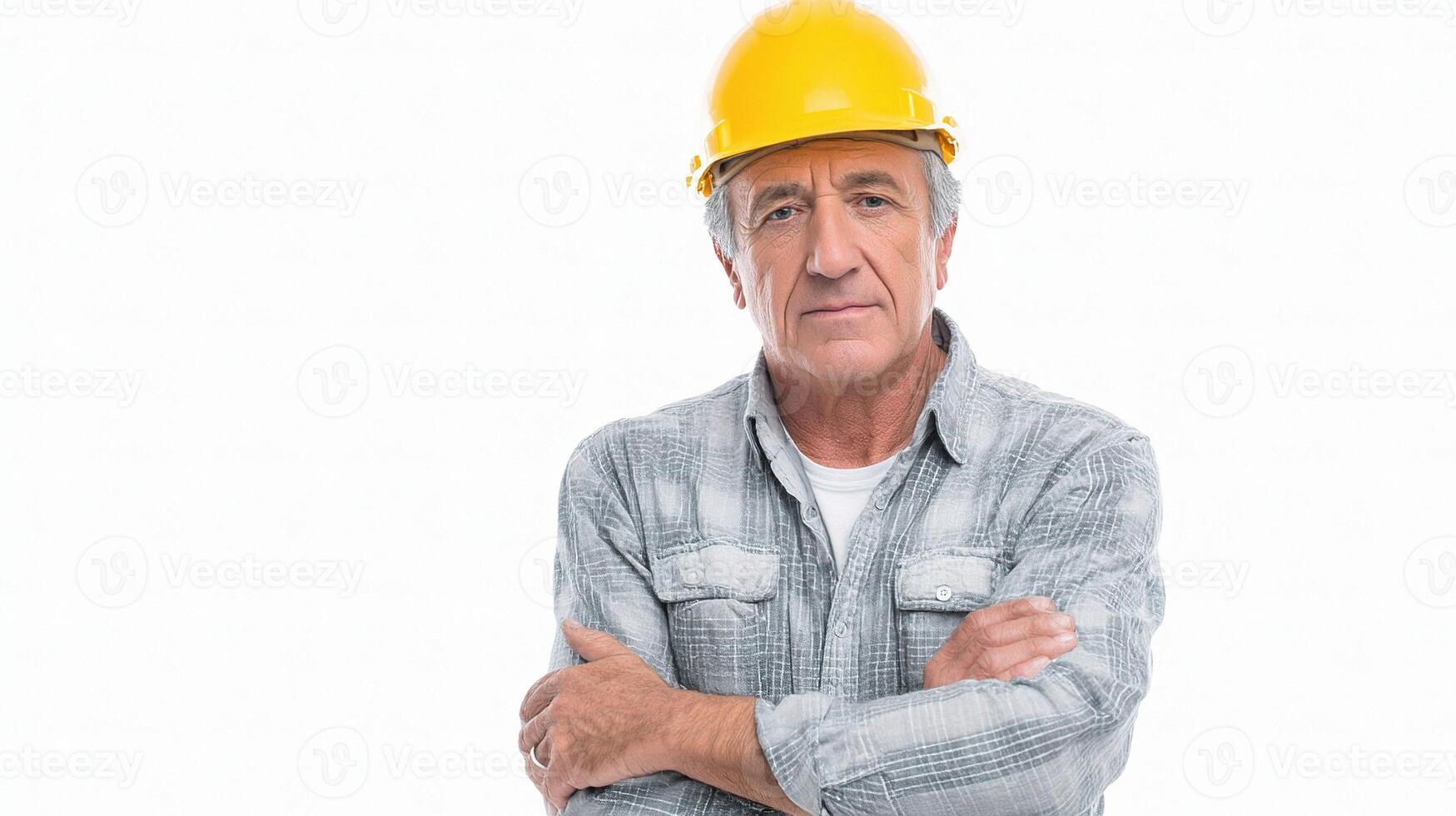 A man in a hard hat and shirt photo