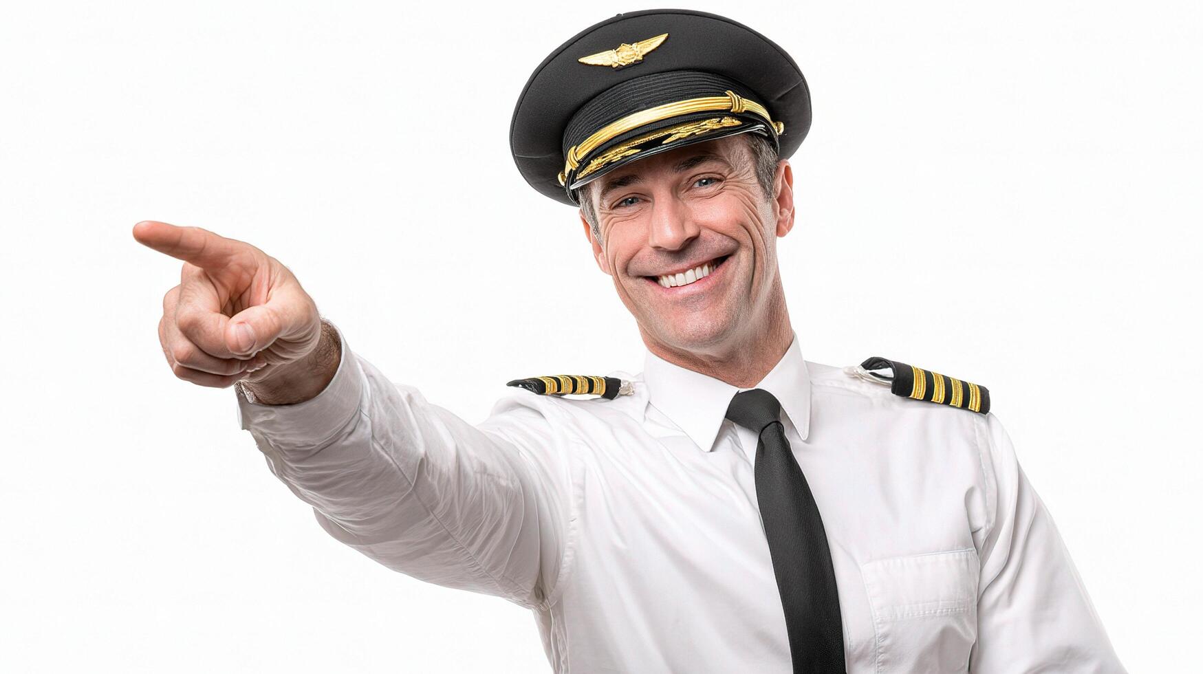A smiling pilot pointing at something photo