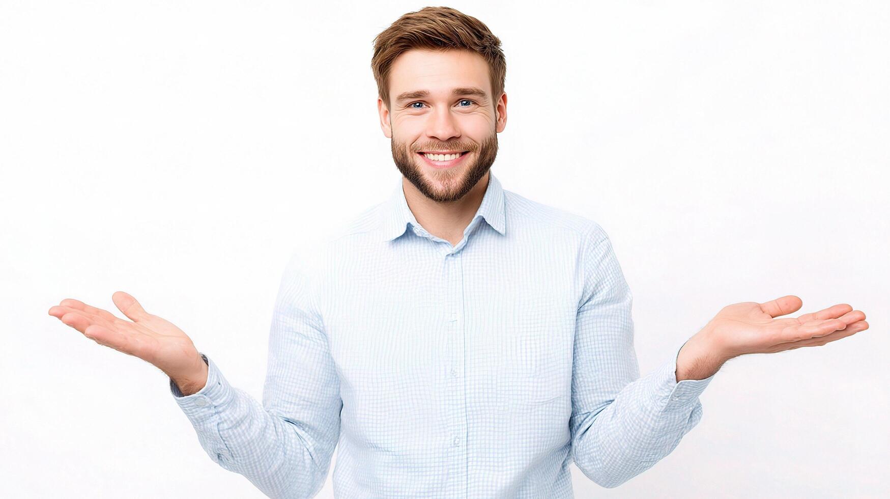 A man is holding up his hands in the air photo