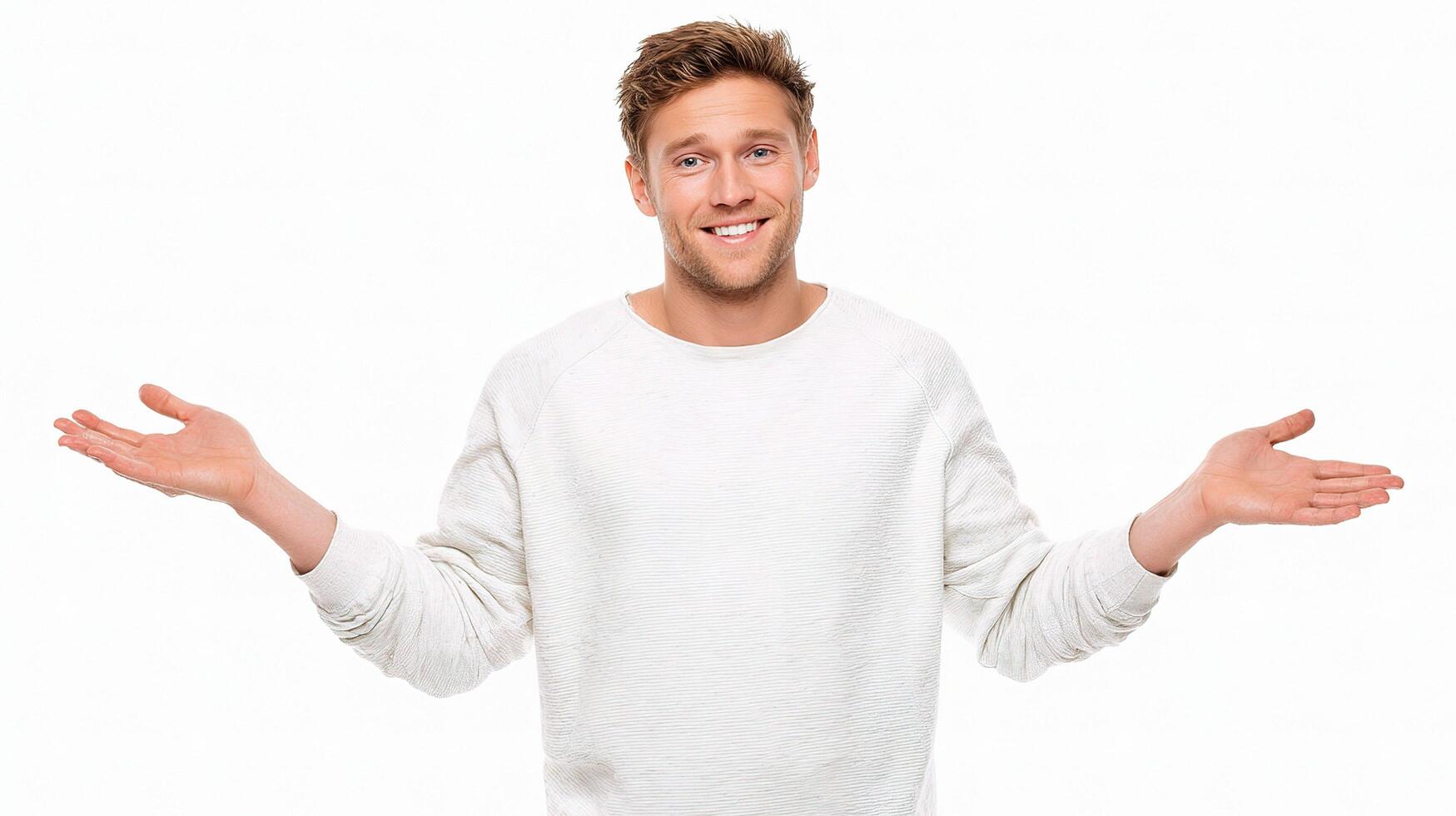 A man is standing with his hands outstretched photo
