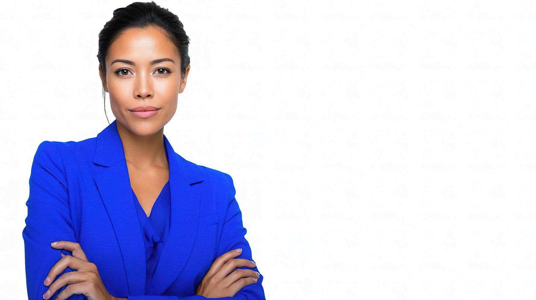 A woman in a blue suit and tie photo