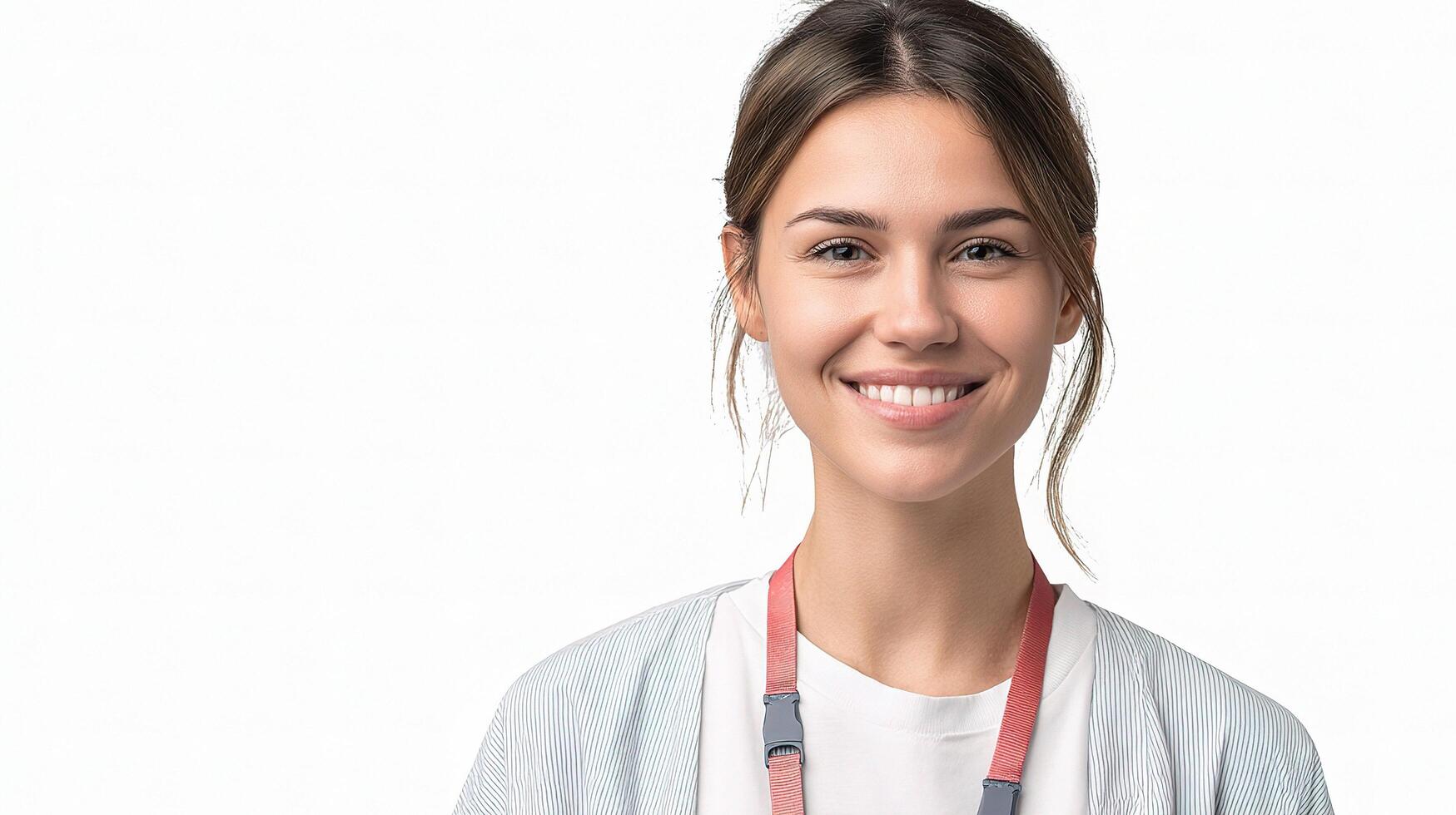 A woman with a stethoscope is smiling photo
