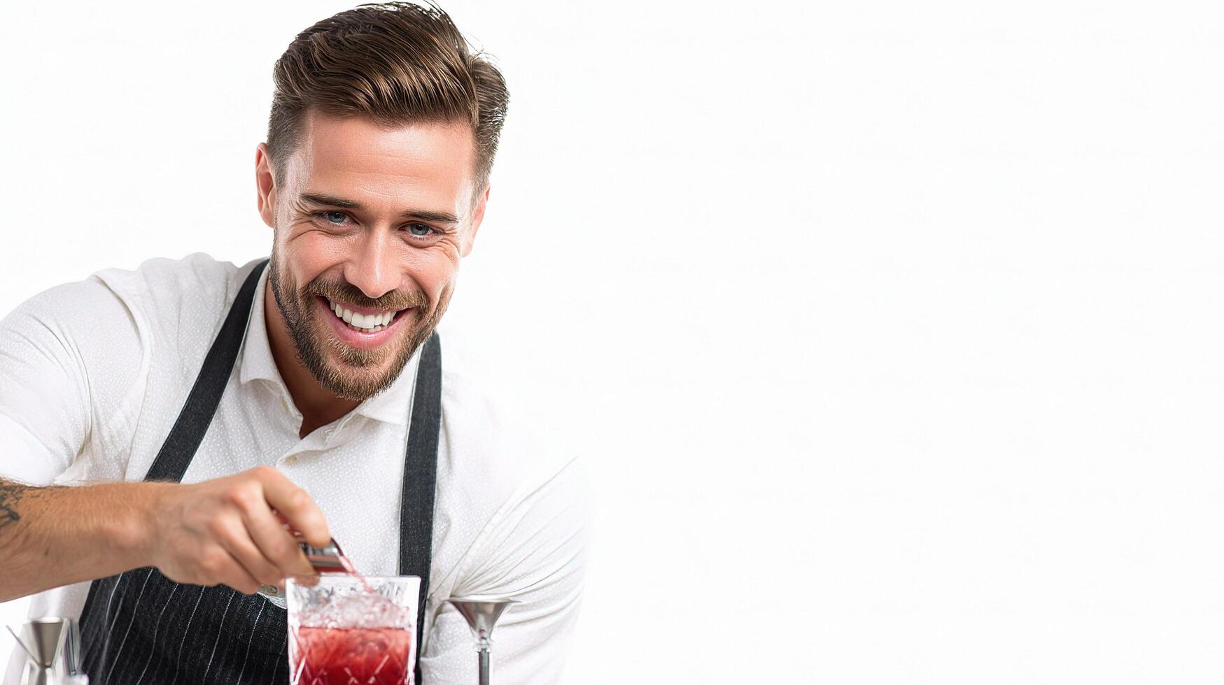 A man is smiling while holding a cocktail photo