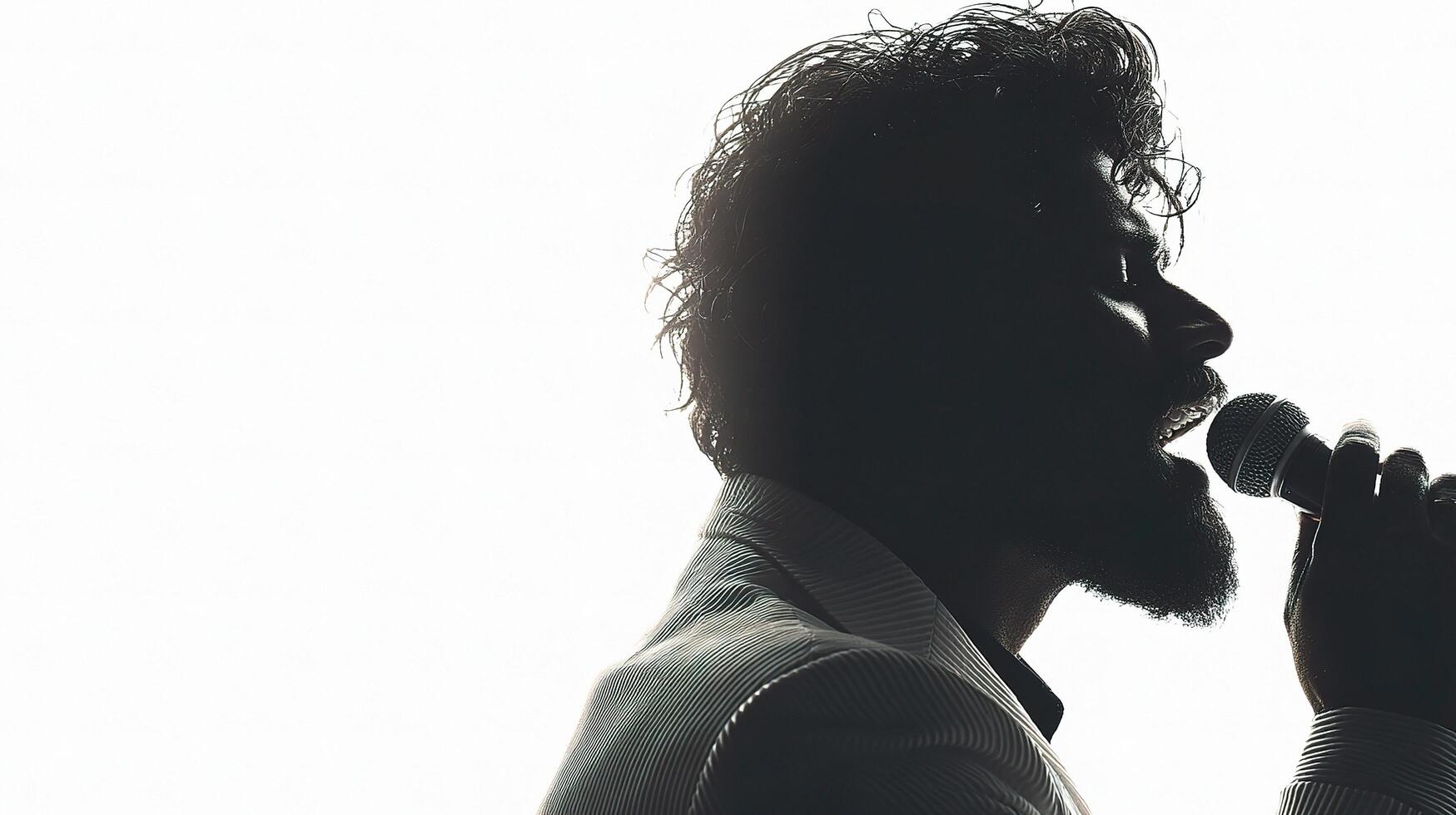 A silhouette of a man singing into a microphone photo