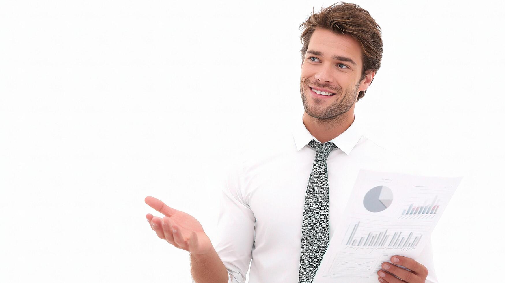 A man in a shirt and tie is holding a piece of paper photo