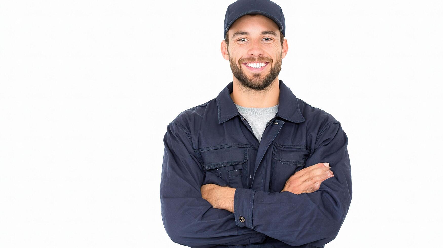 A smiling man in a blue uniform photo