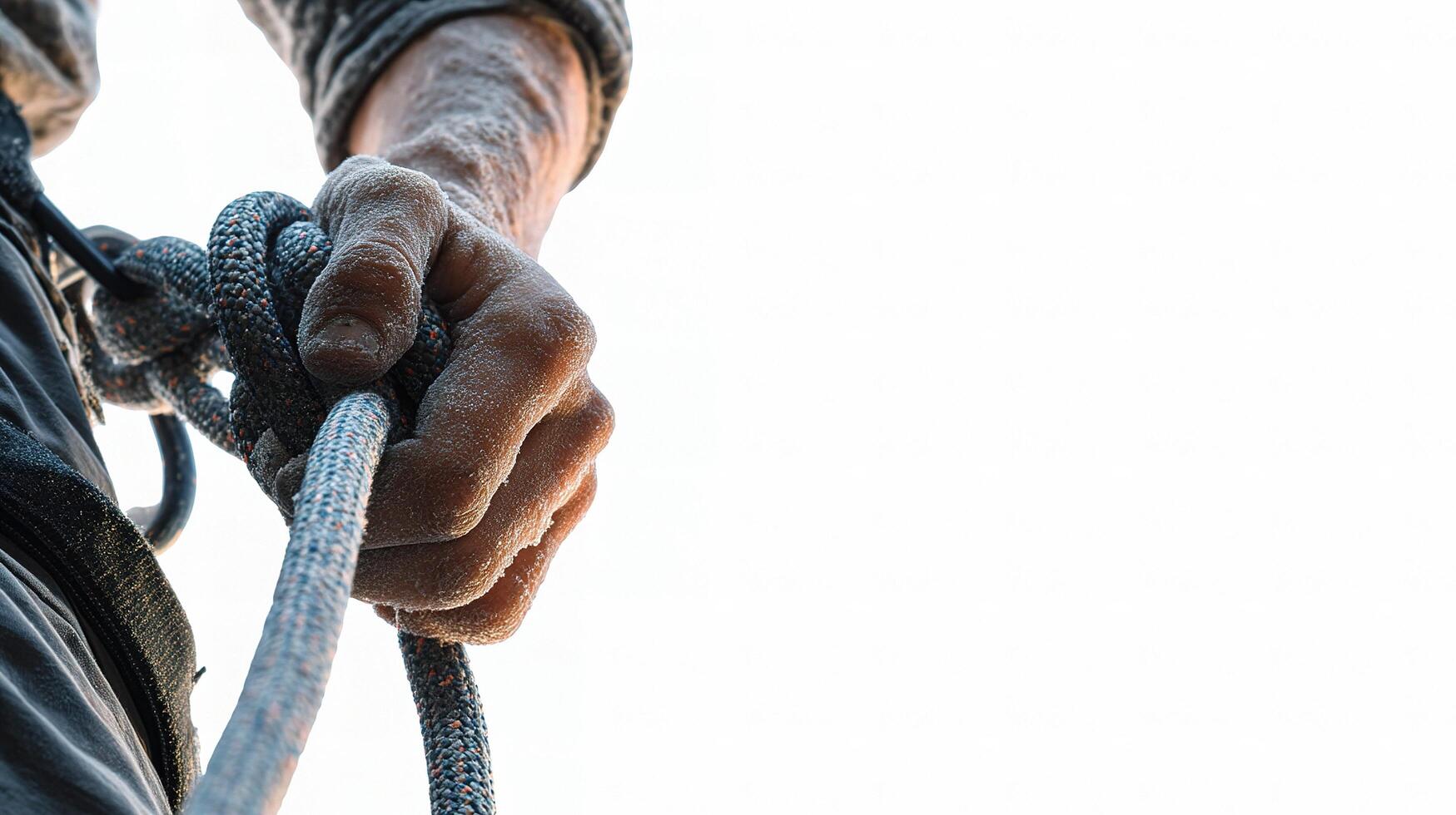 A man holding a rope on a rock climbing wall photo