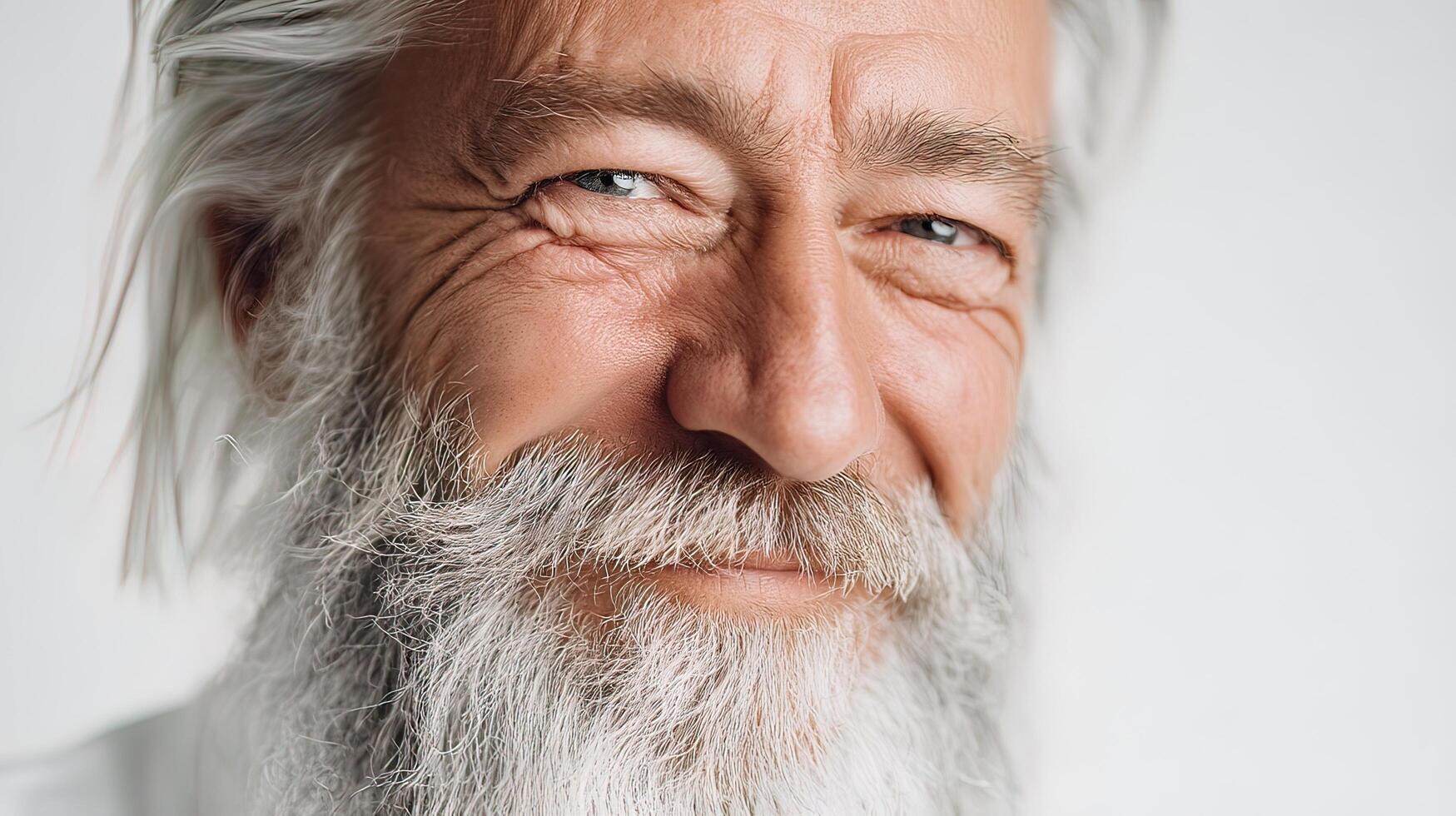 A close up of a man with a long white beard photo