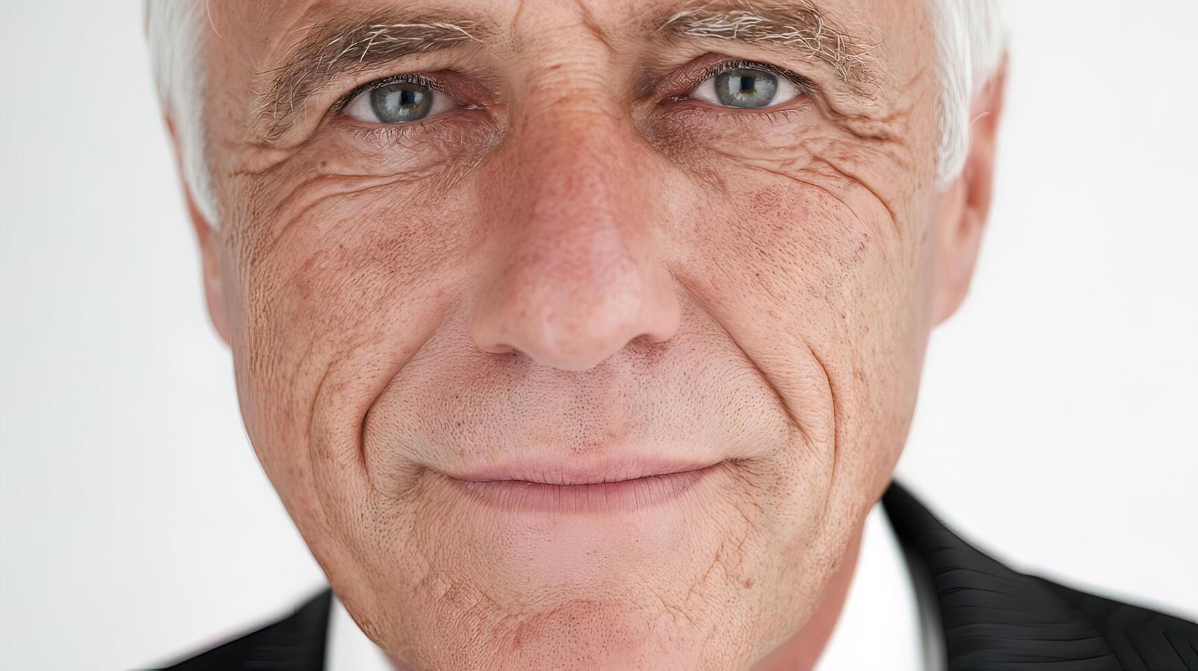 A close up of a man with white hair photo