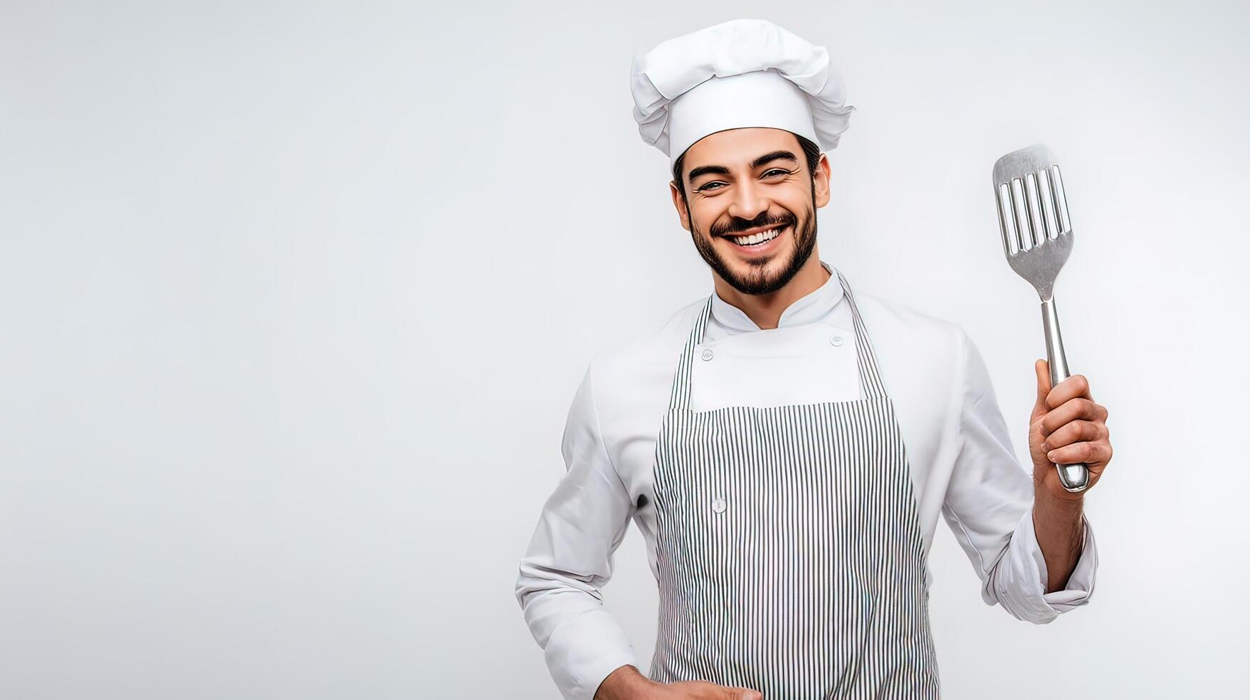 A man in a chef hat holding a spatula photo