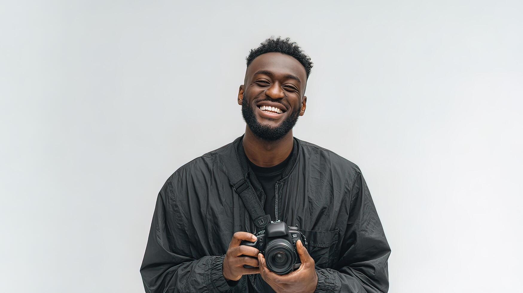 A man with a camera smiling photo