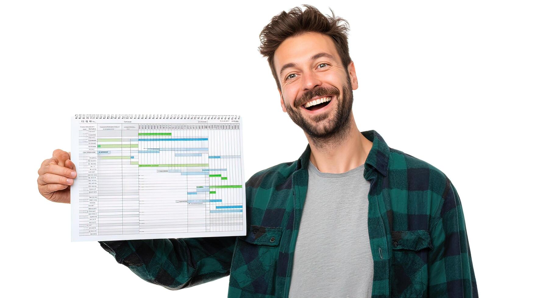 A man holding up a project plan photo