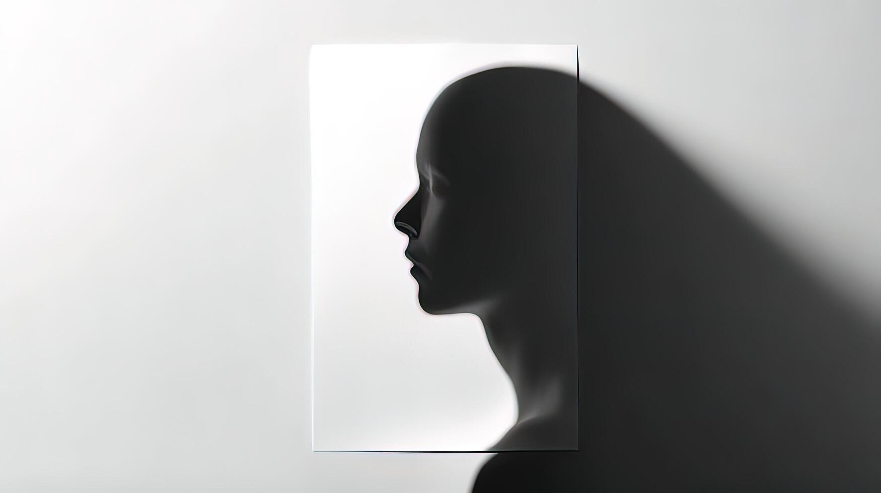 A shadow of a man's face is on a wall photo