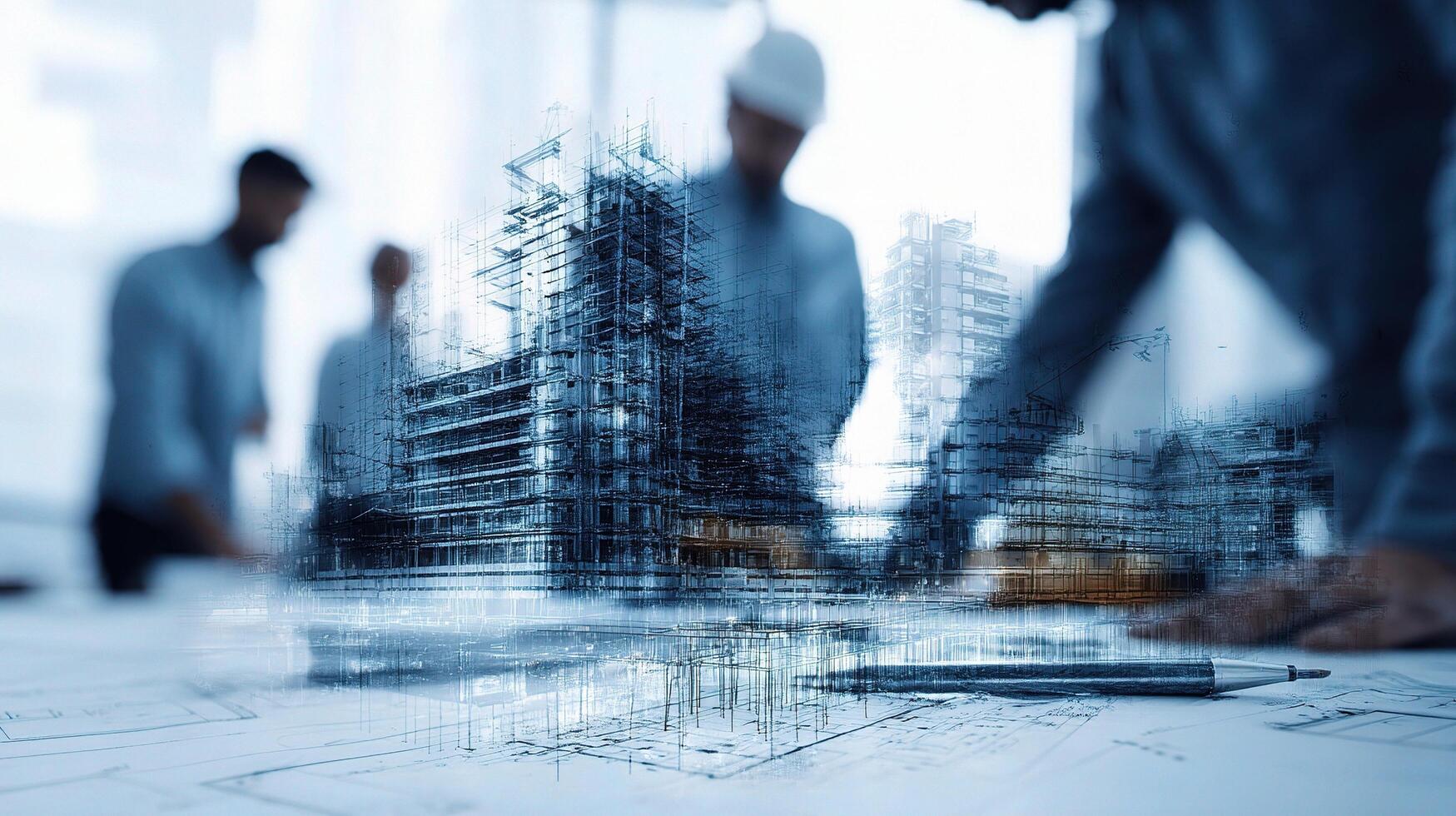 Architectural design concept with construction workers photo