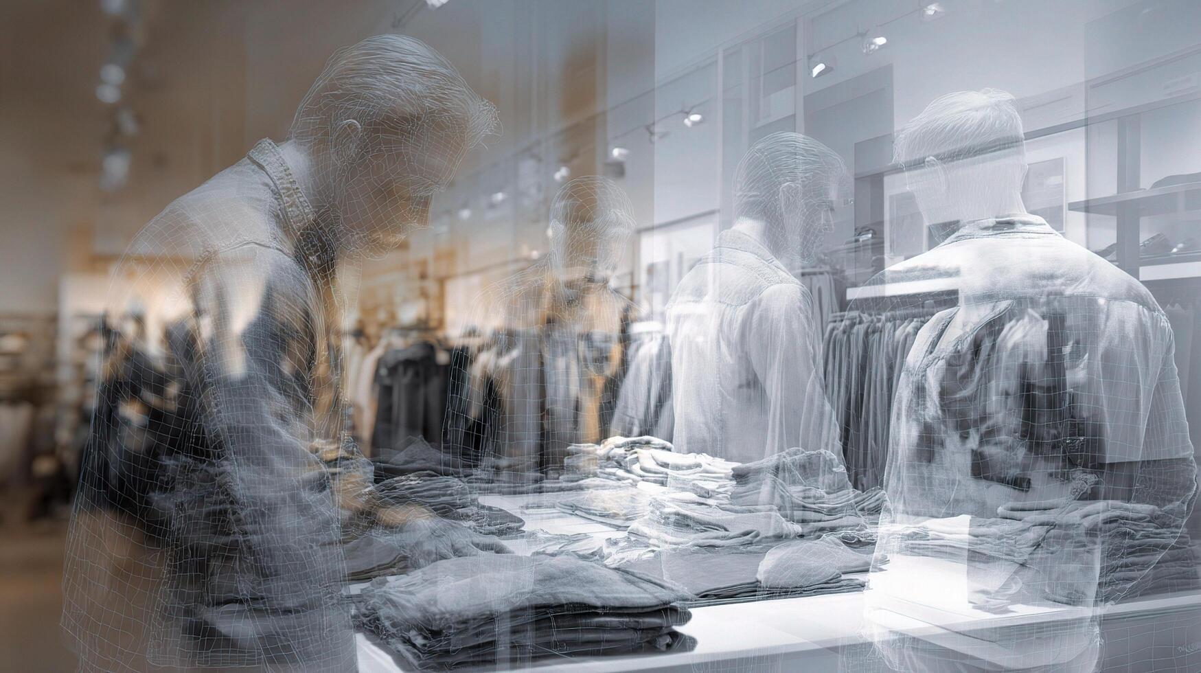 A man is looking at clothes in a store photo