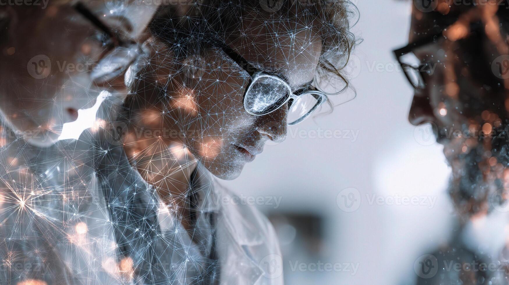 Two people looking at each other through a glass window photo